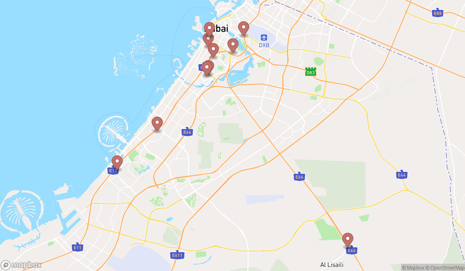 Map showing the ranked wedding stores in Dubai, Dubai