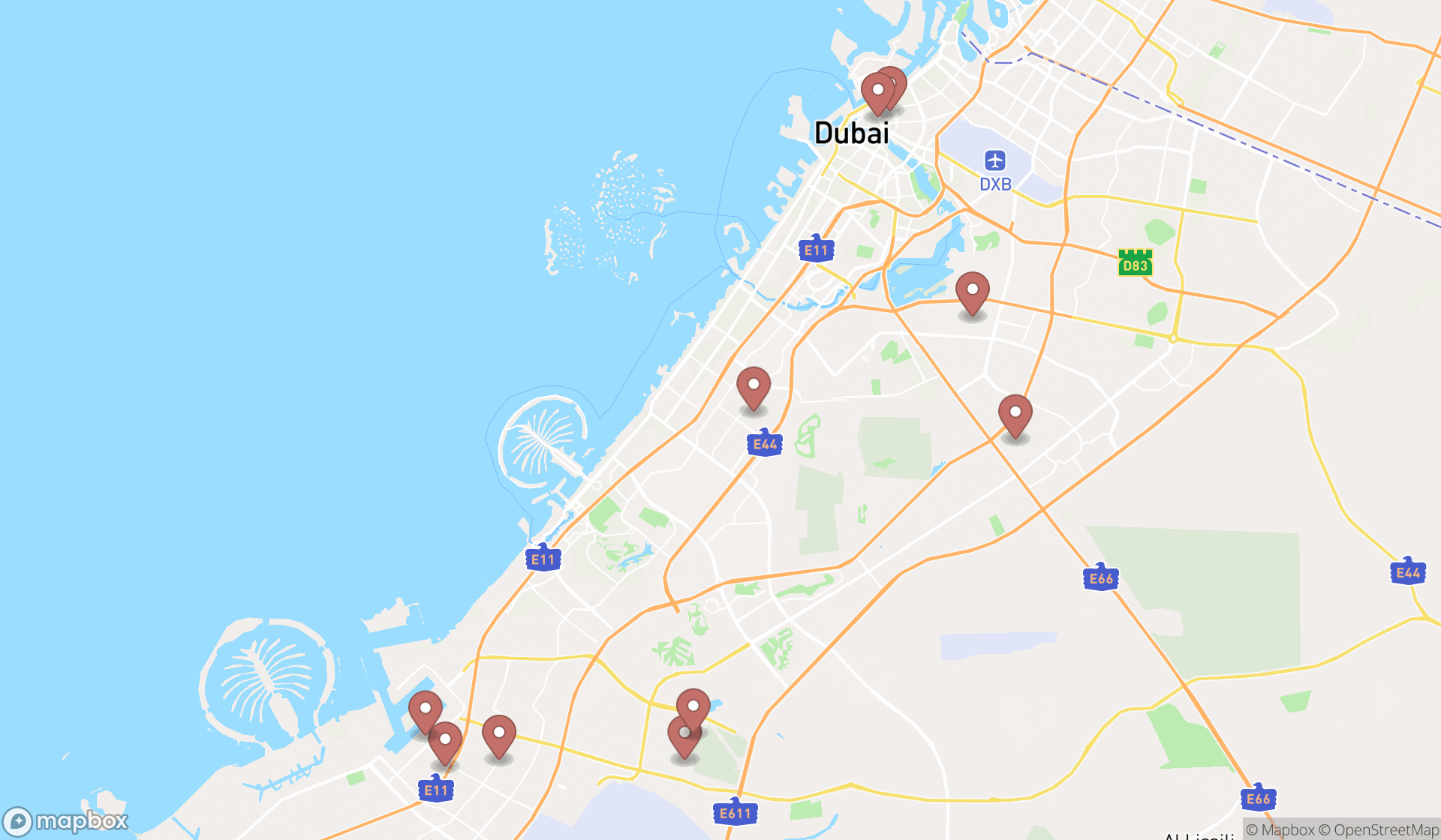 Map showing the ranked welding supply stores in Dubai, Dubai