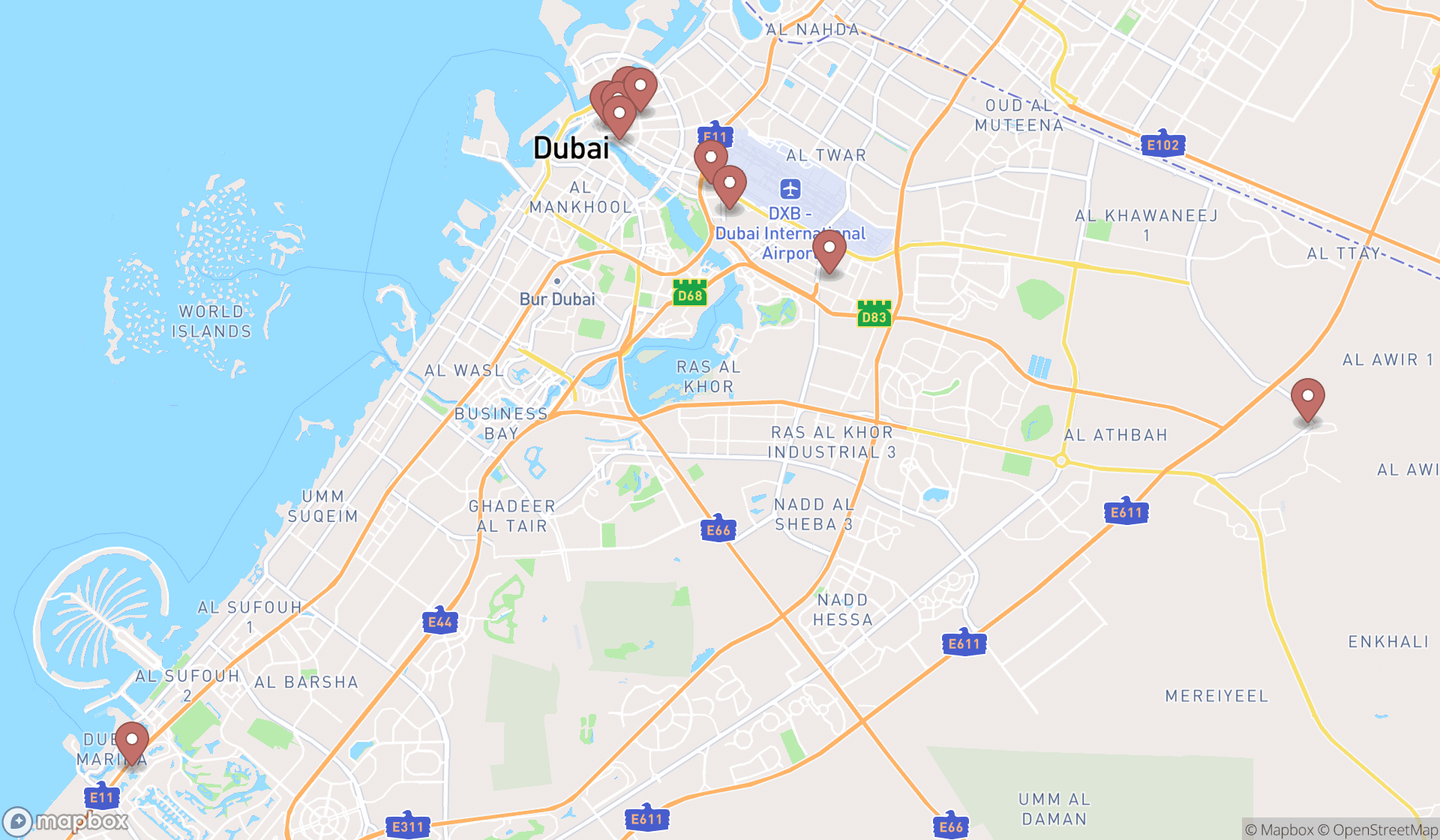 Map showing the ranked well drilling contractors in Dubai, Dubai