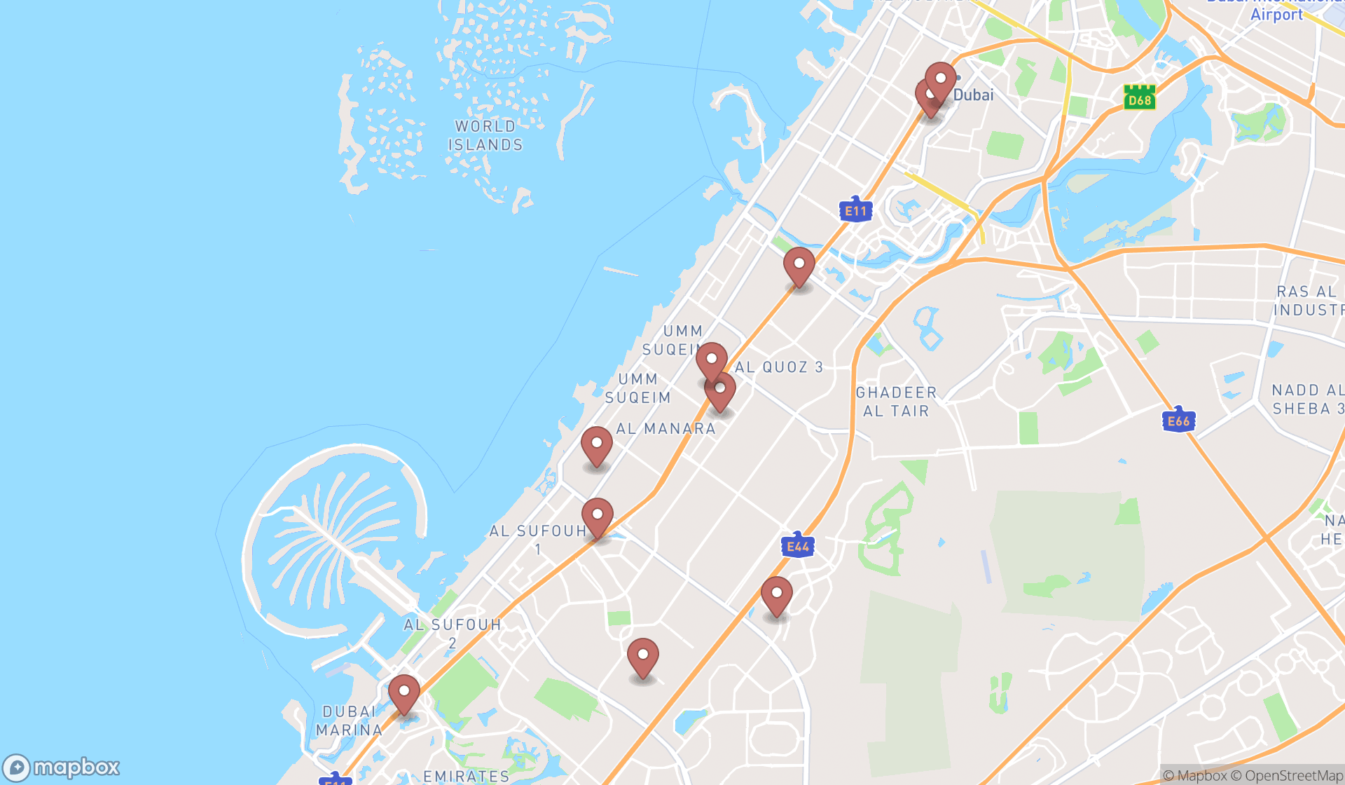 Map showing the ranked wellness centers in Dubai, Dubai