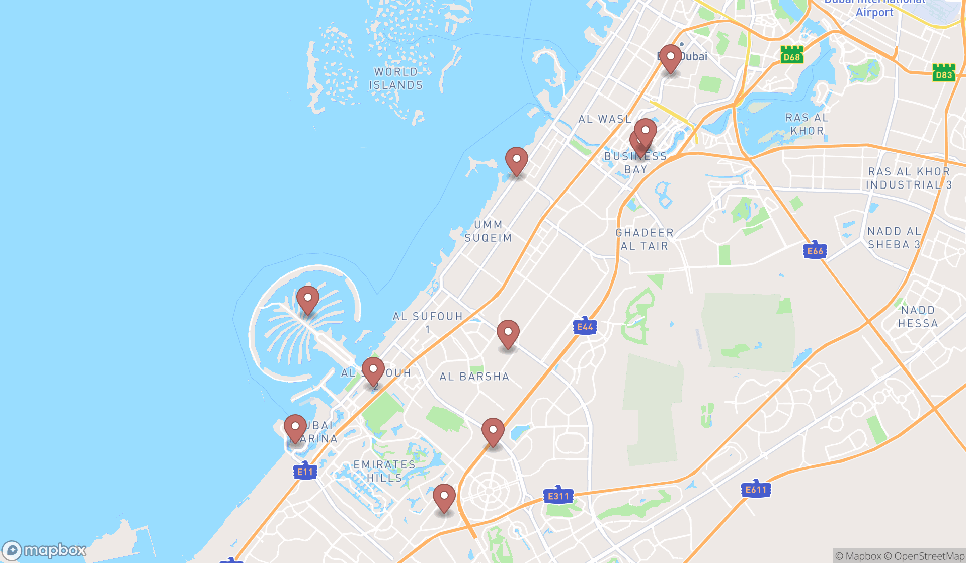 Map showing the ranked wellness programs in Dubai, Dubai
