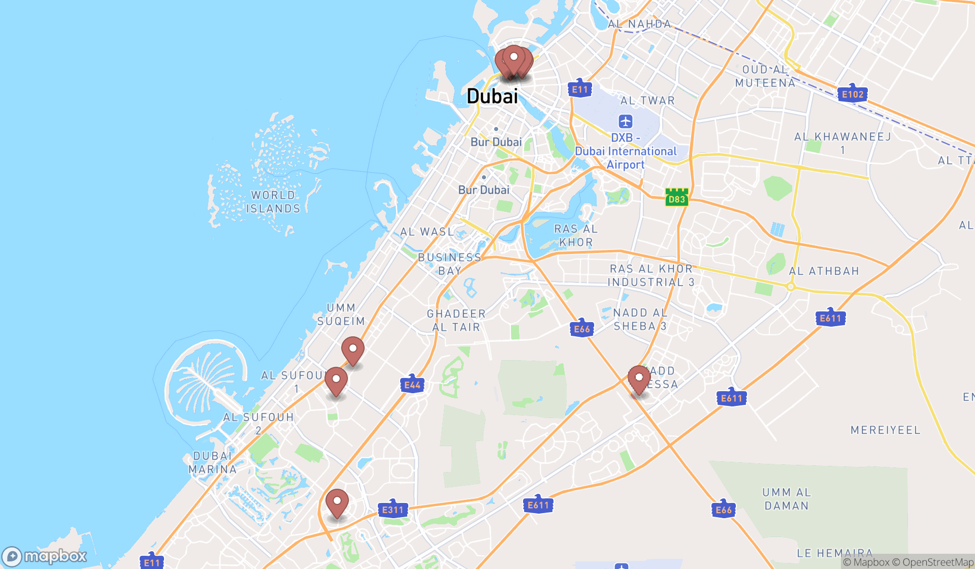 Map showing the ranked west african restaurants in Dubai, Dubai