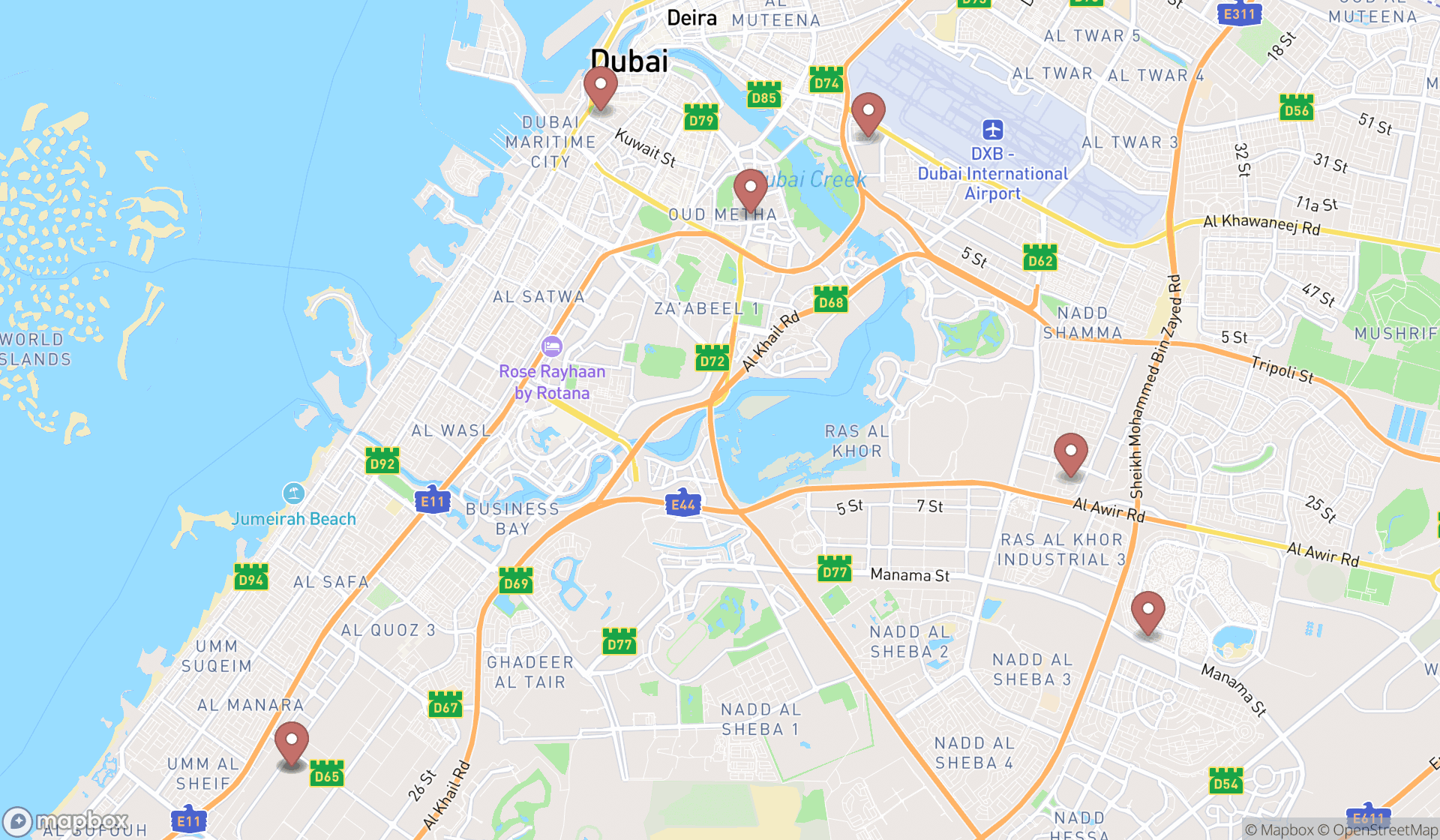 Map showing the ranked wheelchair rental services in Dubai, Dubai