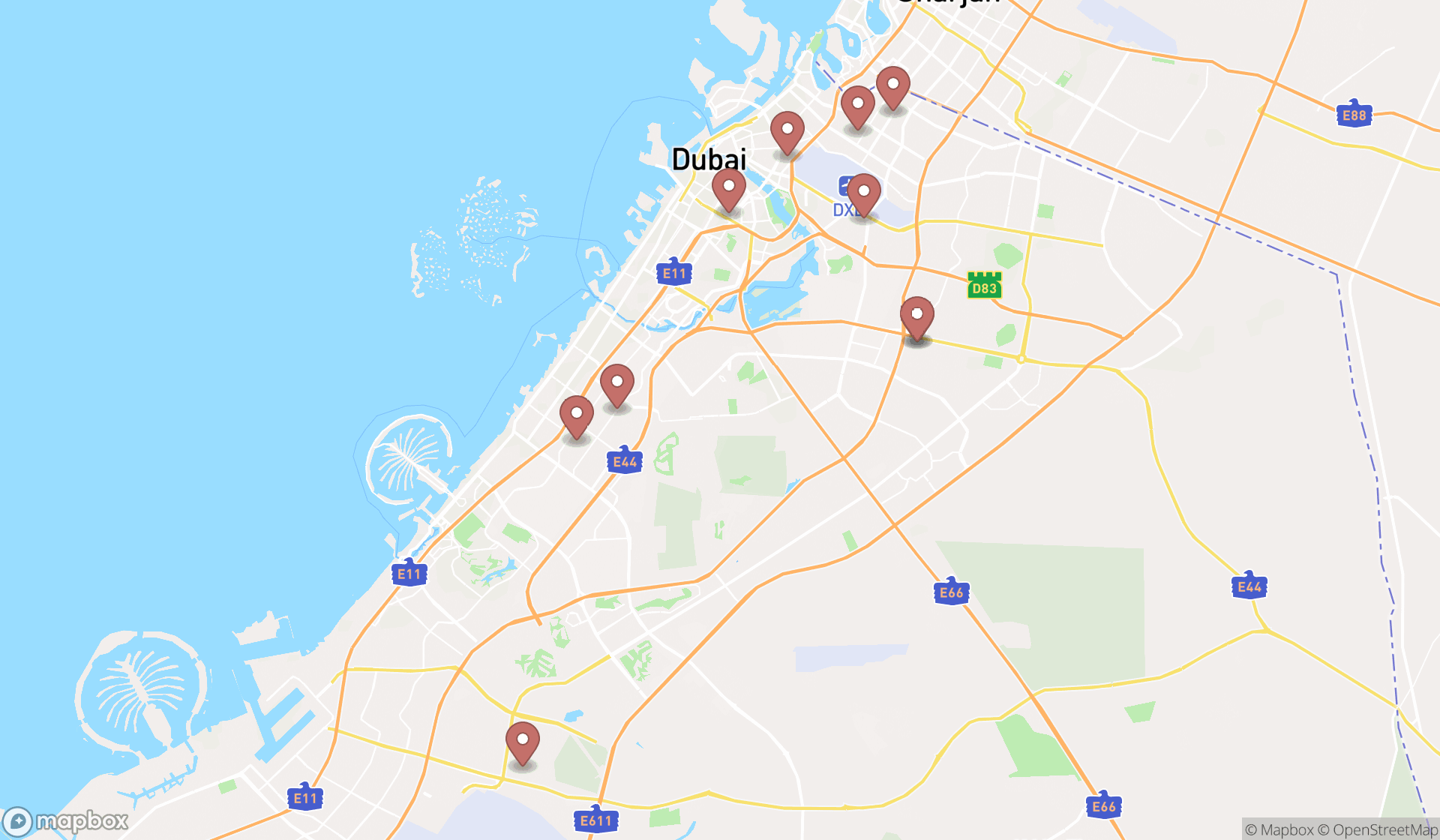 Map showing the ranked wholesale drugstores in Dubai, Dubai