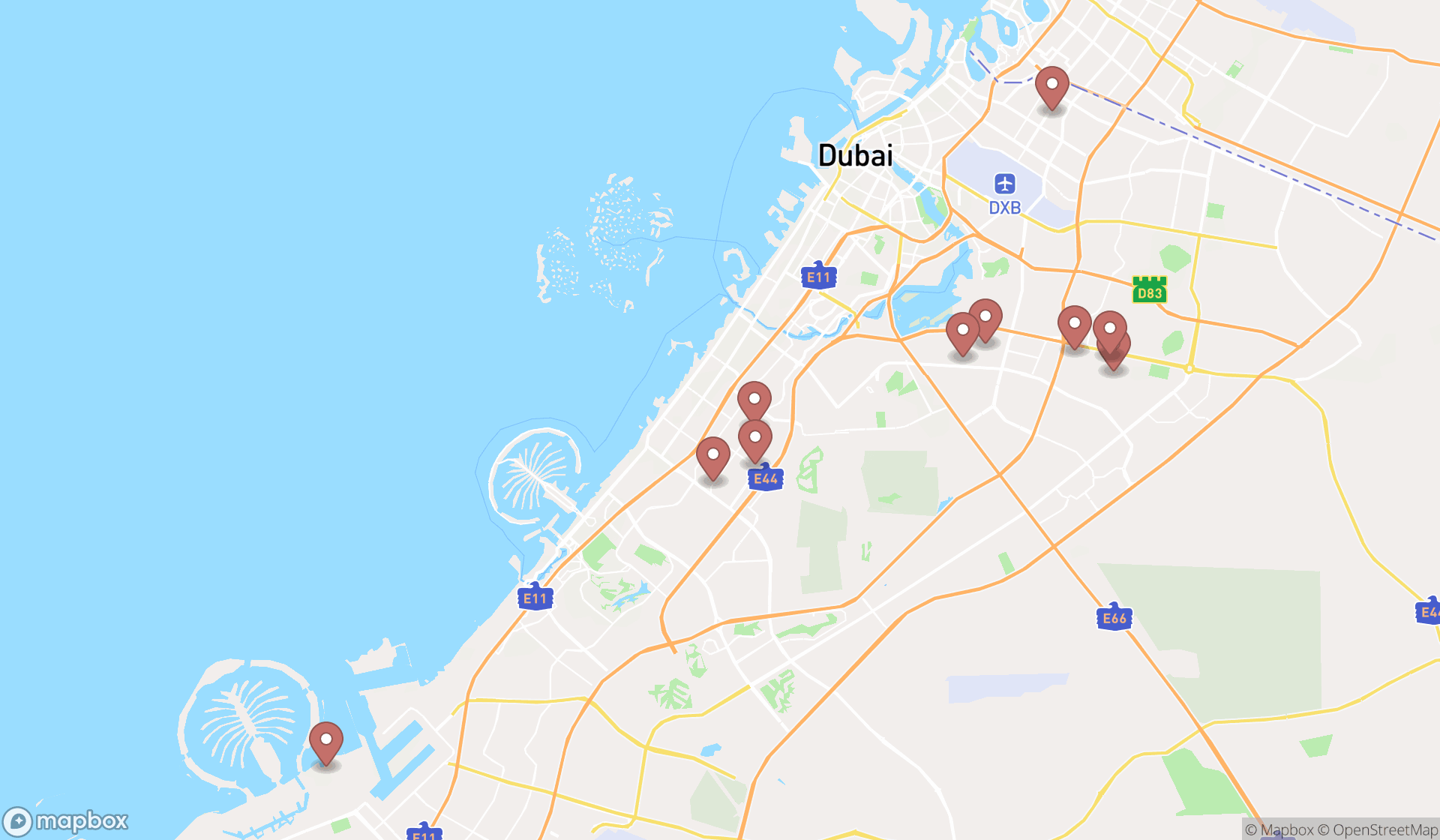Map showing the ranked wholesale florists in Dubai, Dubai