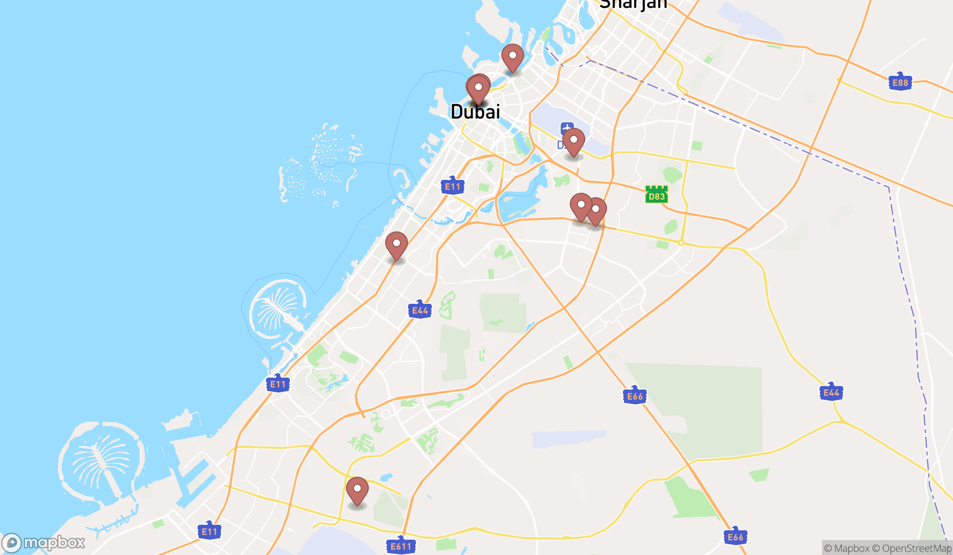 Map showing the ranked wholesale food stores in Dubai, Dubai