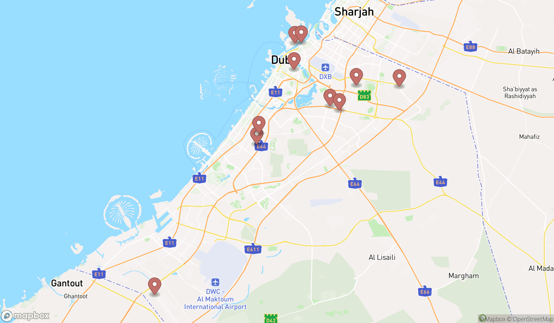 Map showing the ranked wholesale grocers in Dubai, Dubai
