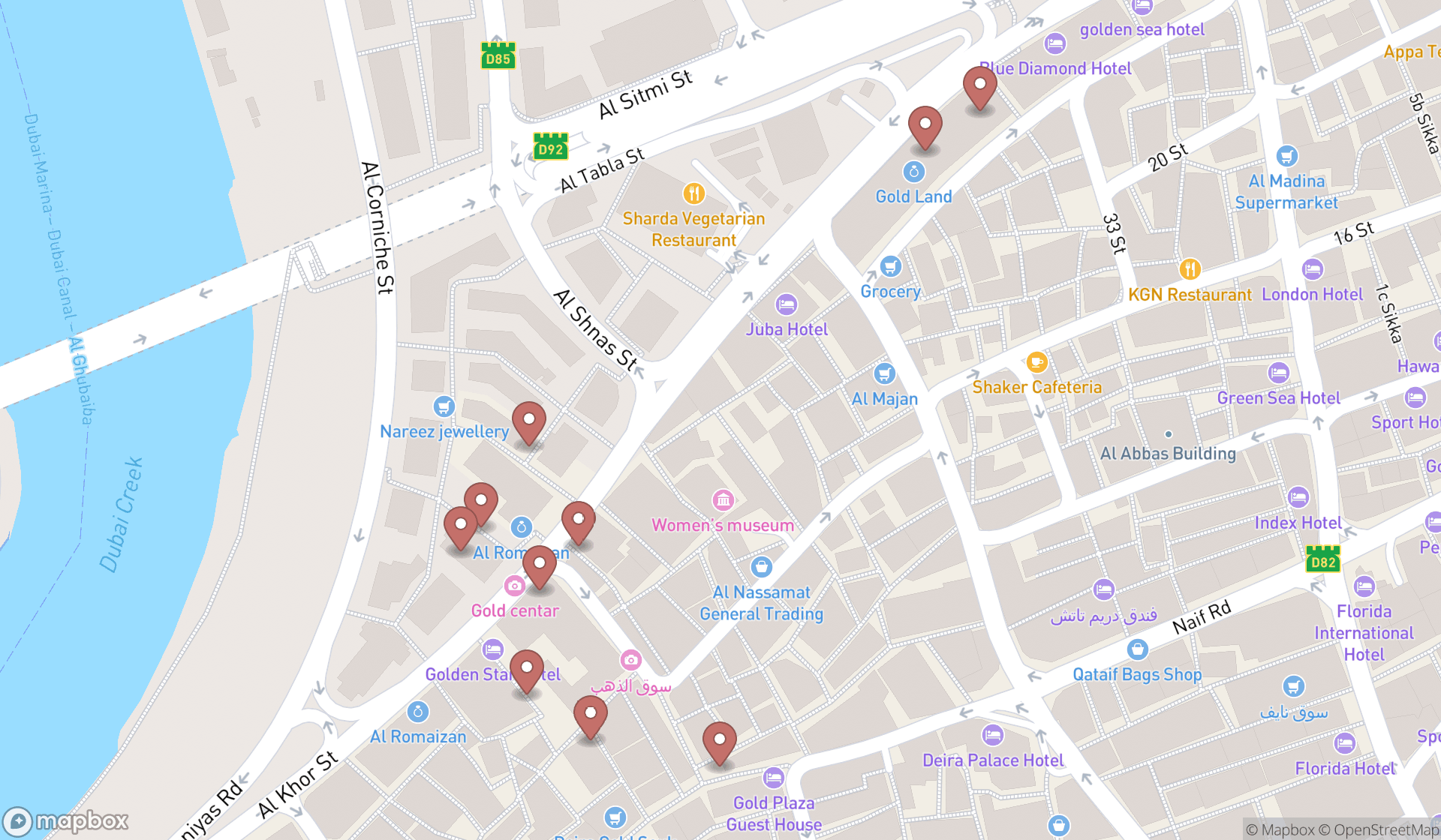 Map showing the ranked wholesale jewelers in Dubai, Dubai