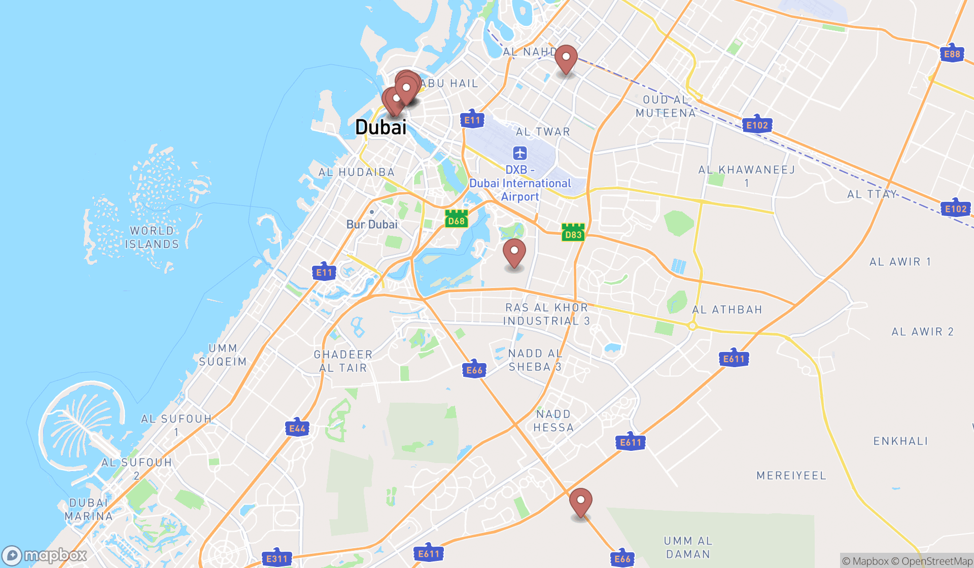 Map showing the ranked wholesale markets in Dubai, Dubai