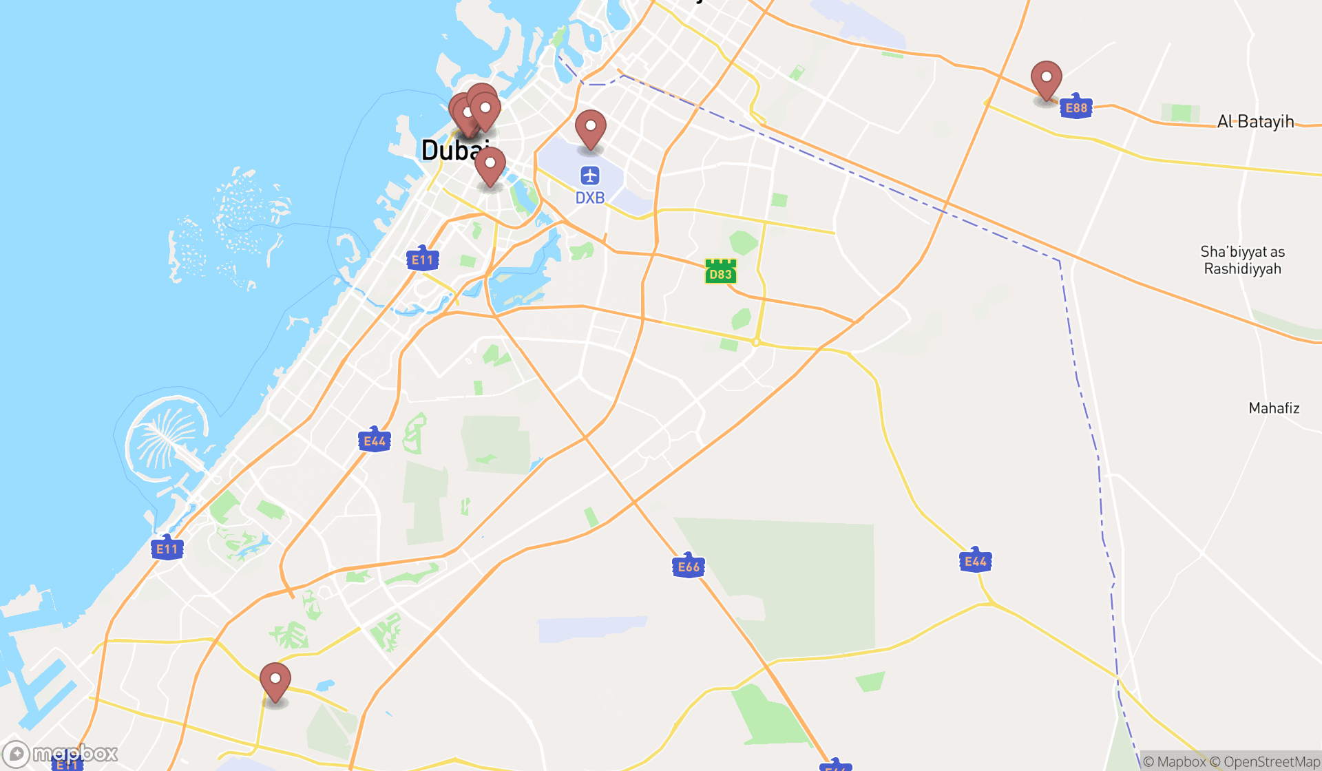 Map showing the ranked wholesalers in Dubai, Dubai