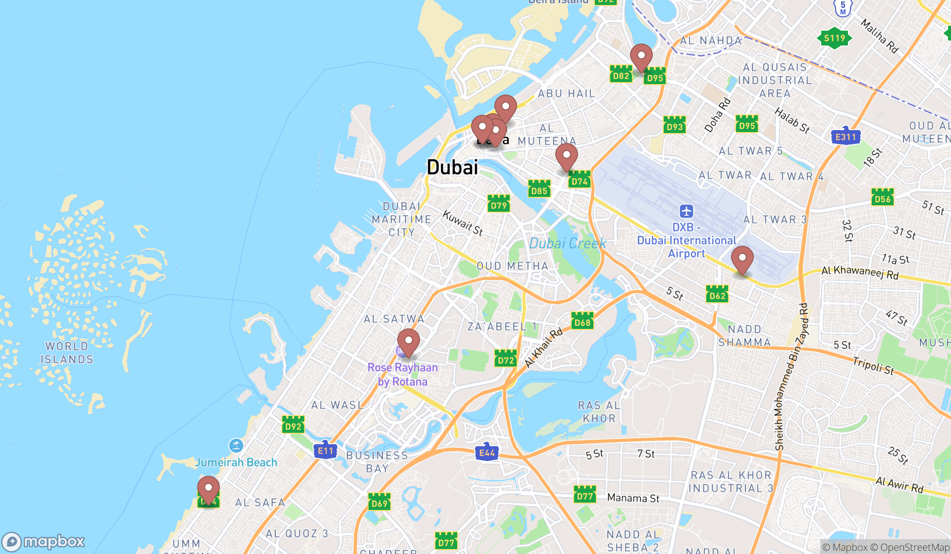 Map showing the ranked wig shops in Dubai, Dubai