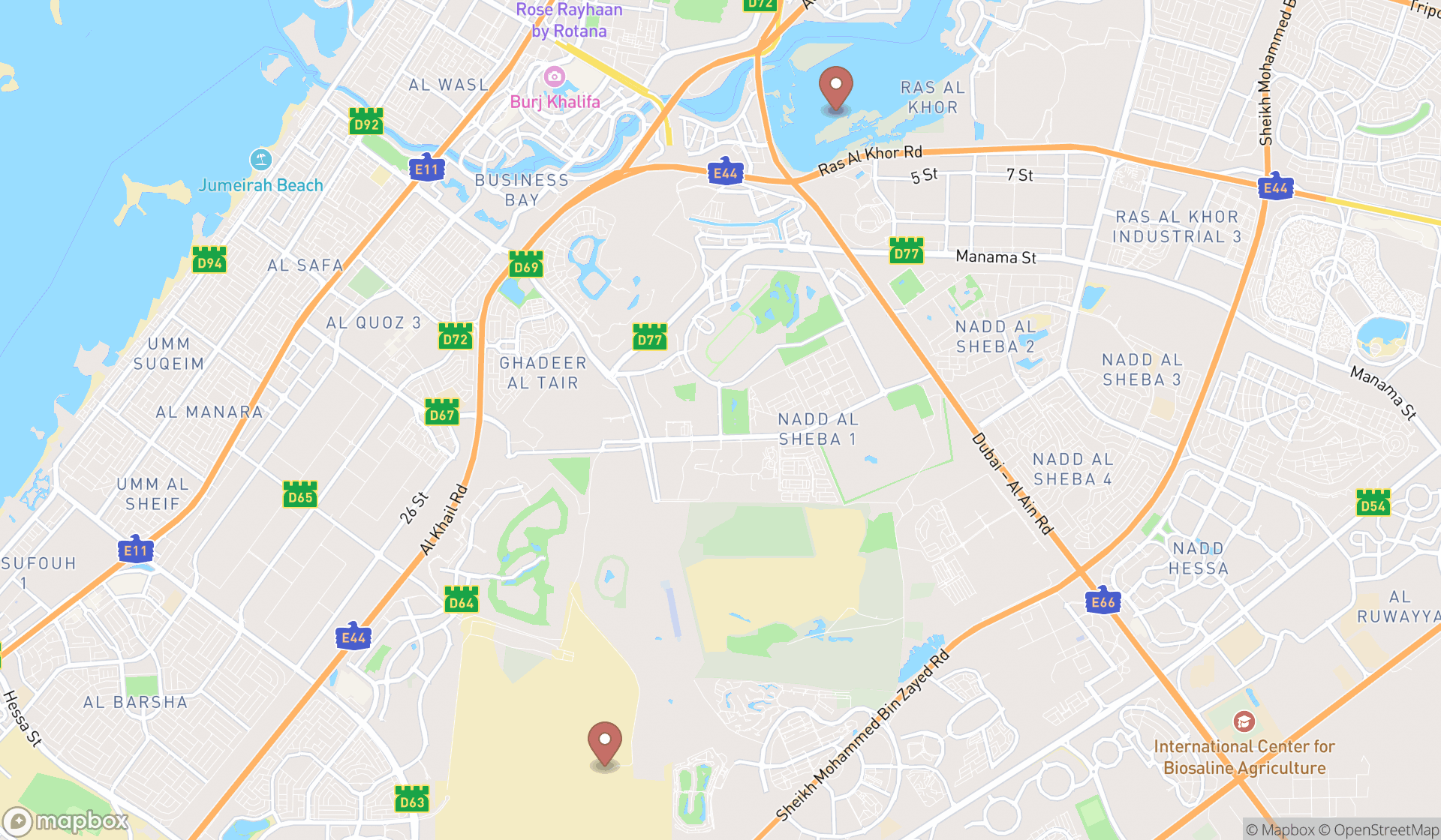 Map showing the ranked wildlife parks in Dubai, Dubai