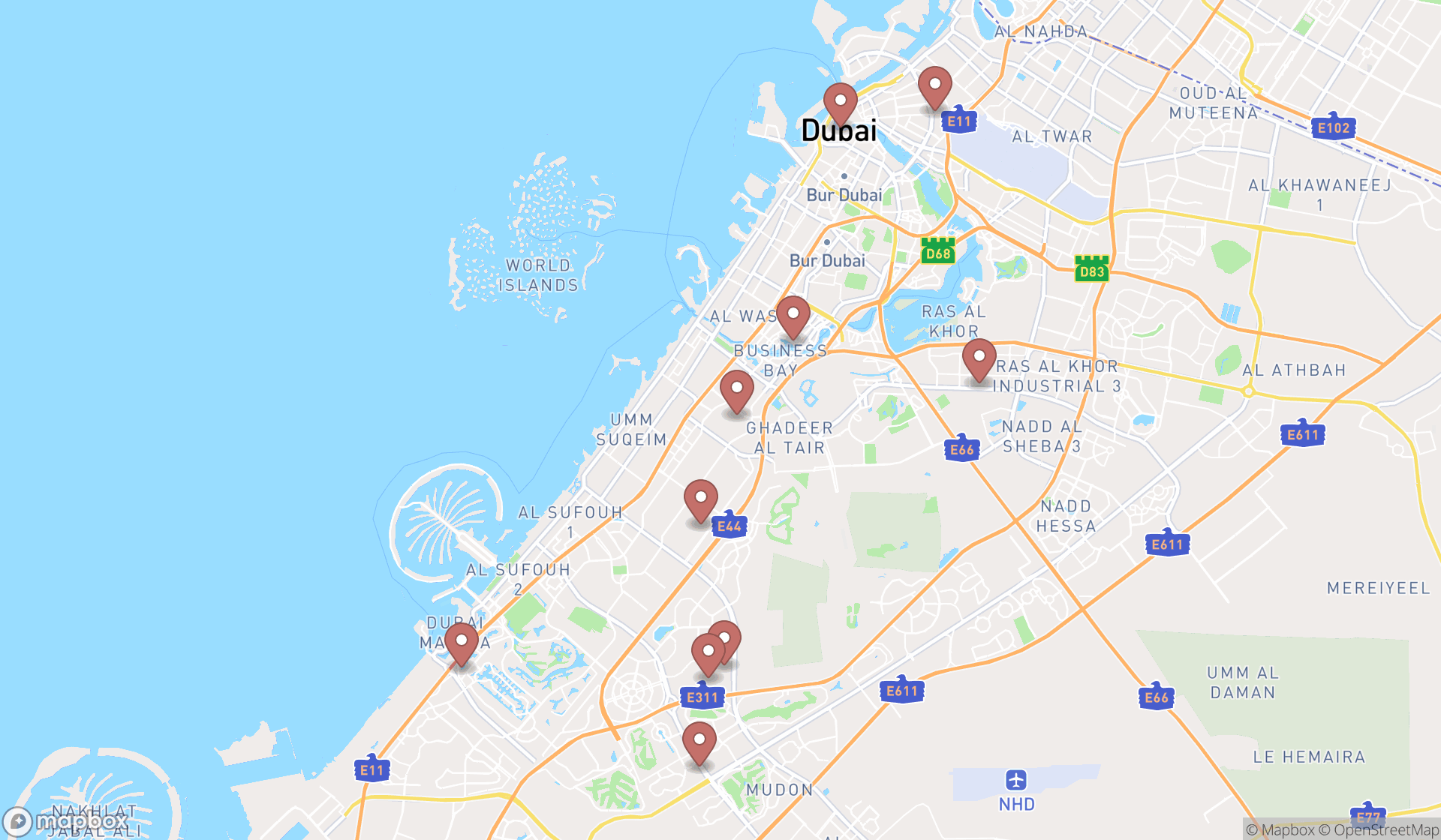 Map showing the ranked window cleaning services in Dubai, Dubai