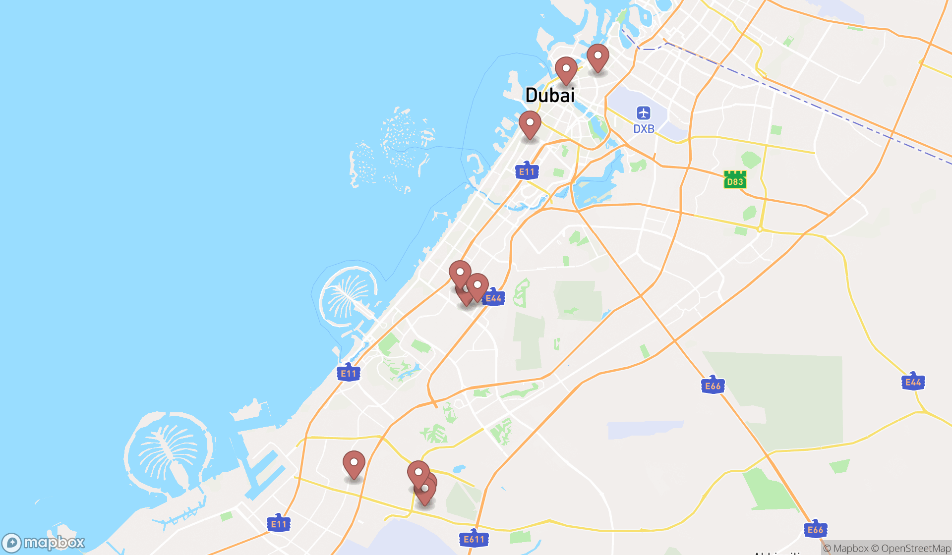 Map showing the ranked window suppliers in Dubai, Dubai