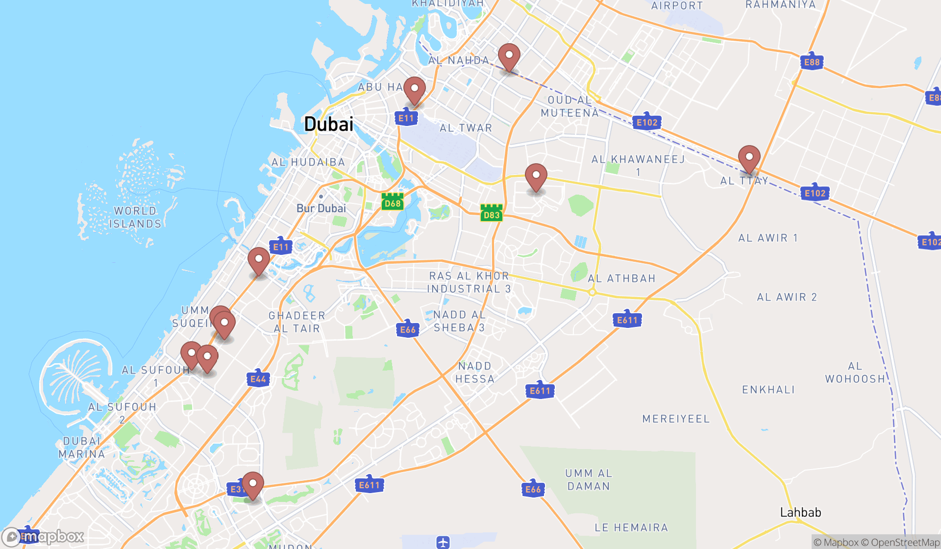 Map showing the ranked window tinting services in Dubai, Dubai