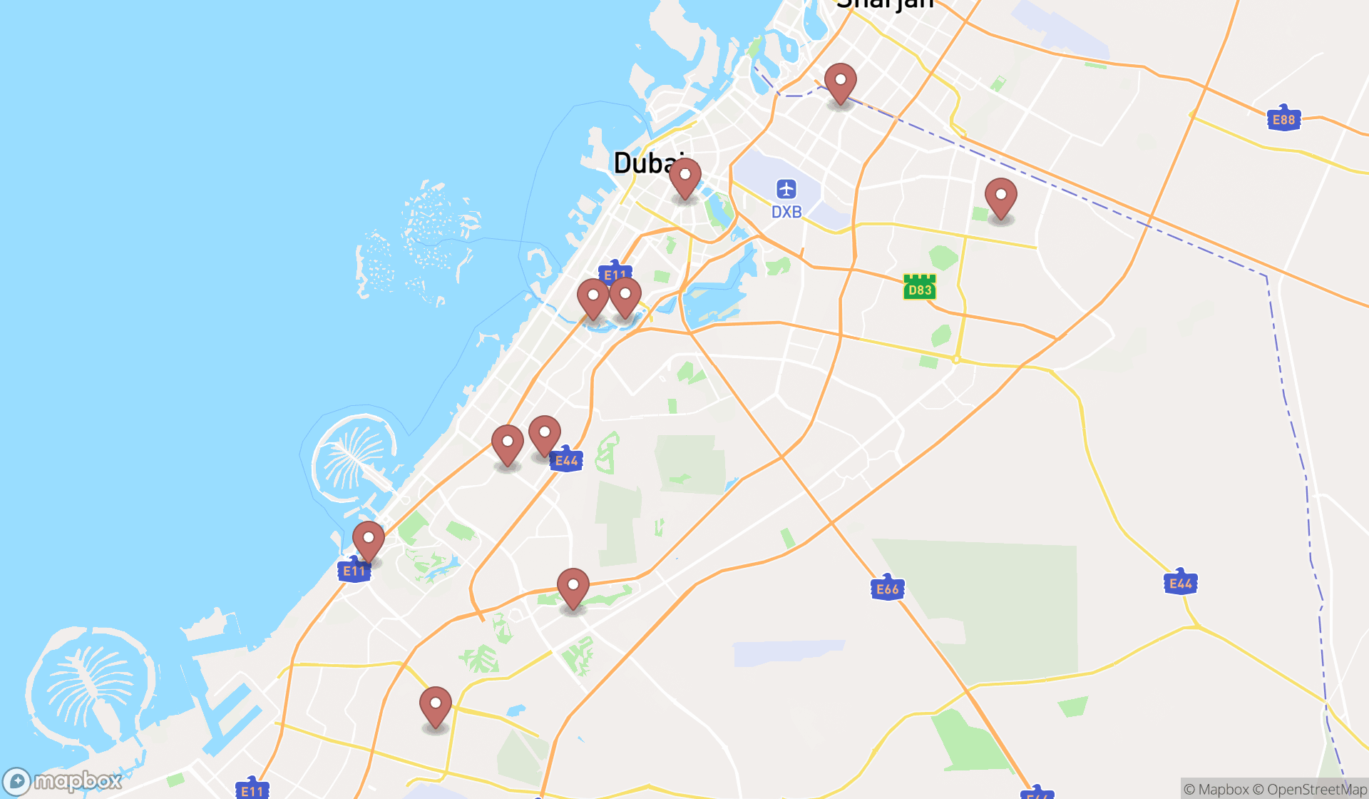 Map showing the ranked window treatment stores in Dubai, Dubai