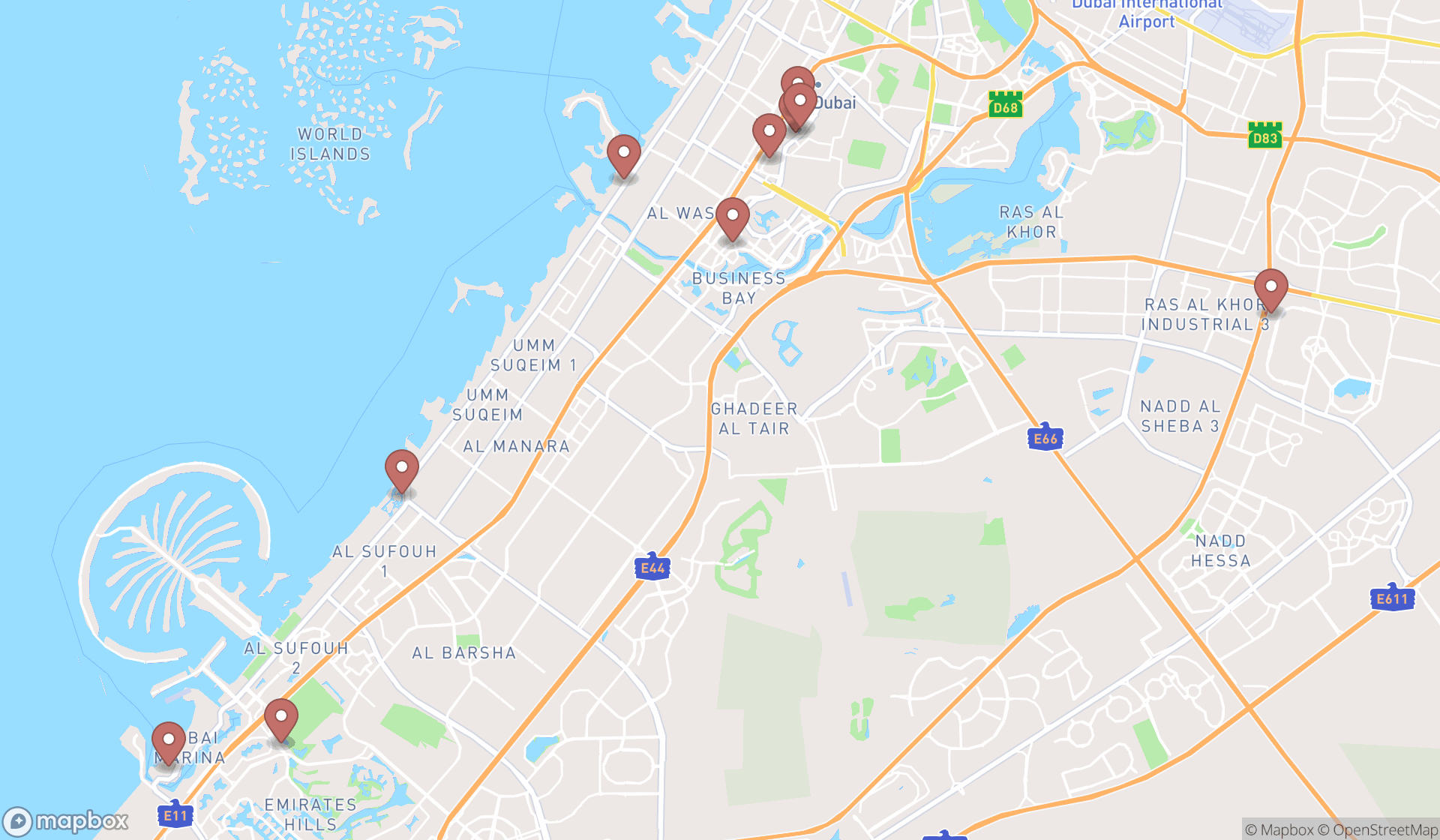 Map showing the ranked wine bars in Dubai, Dubai