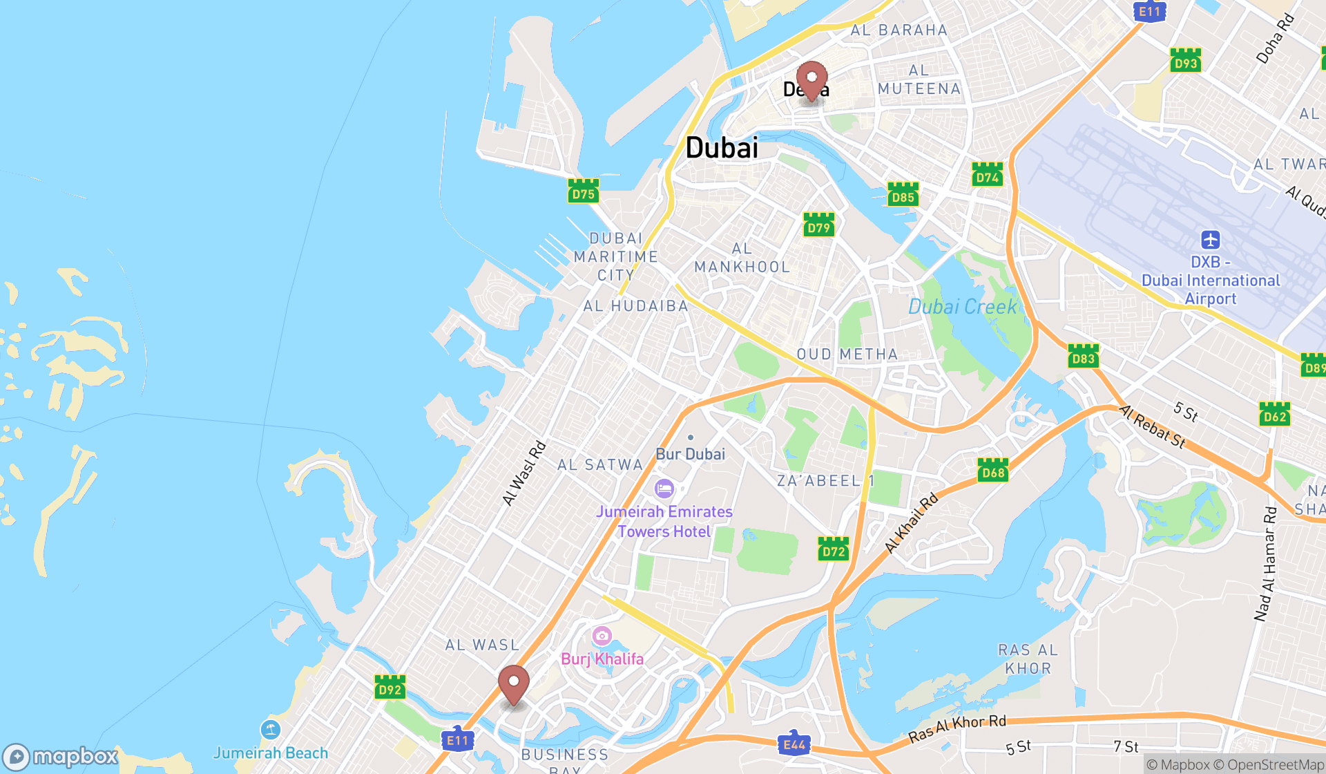 Map showing the ranked wine wholesaler and importers in Dubai, Dubai