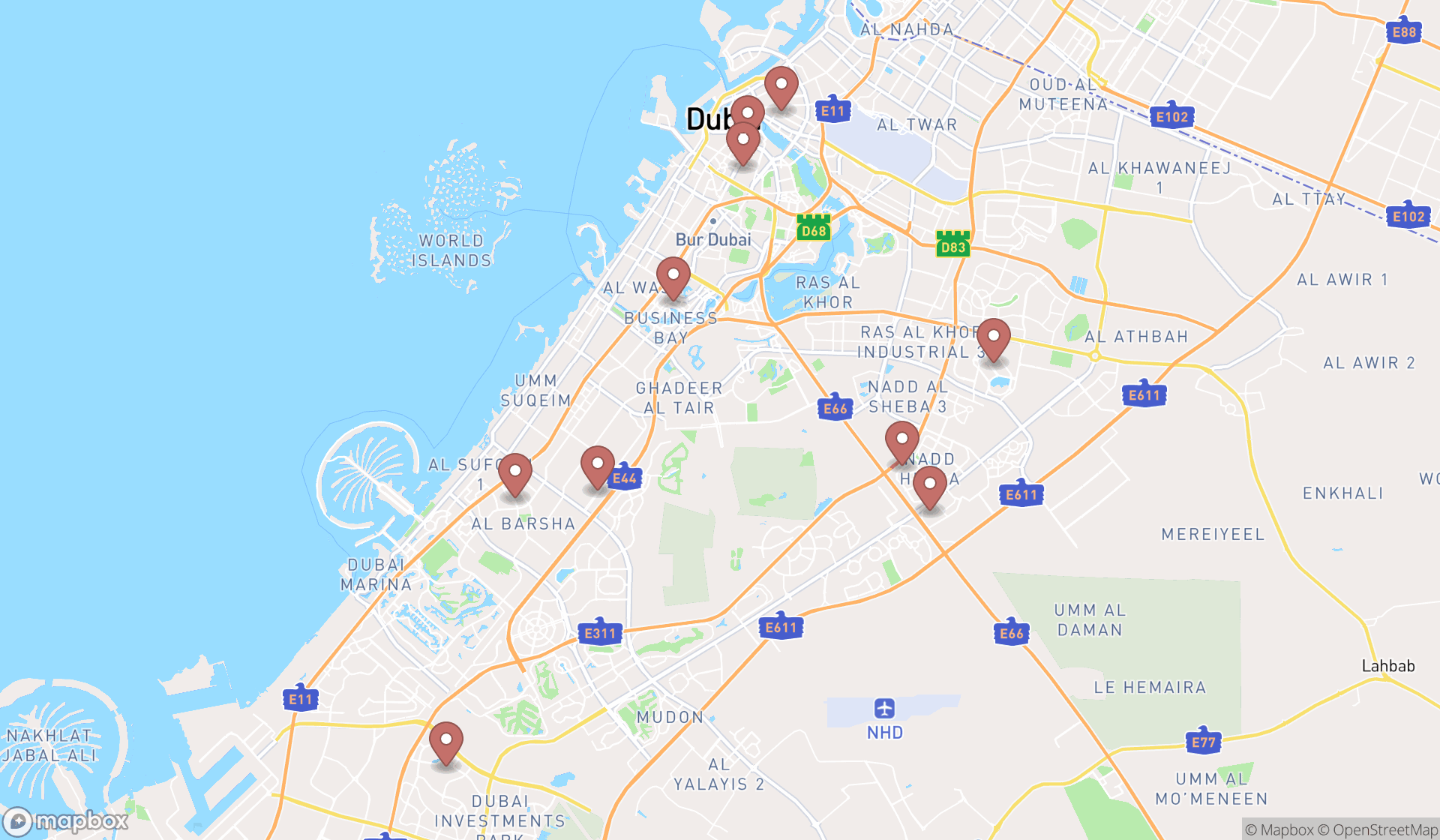 Map showing the ranked wok restaurants in Dubai, Dubai
