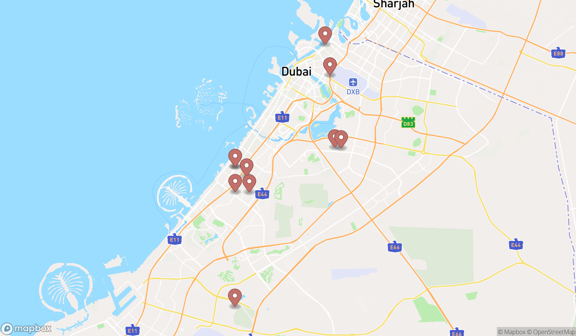 Map showing the ranked wood and laminate flooring suppliers in Dubai, Dubai