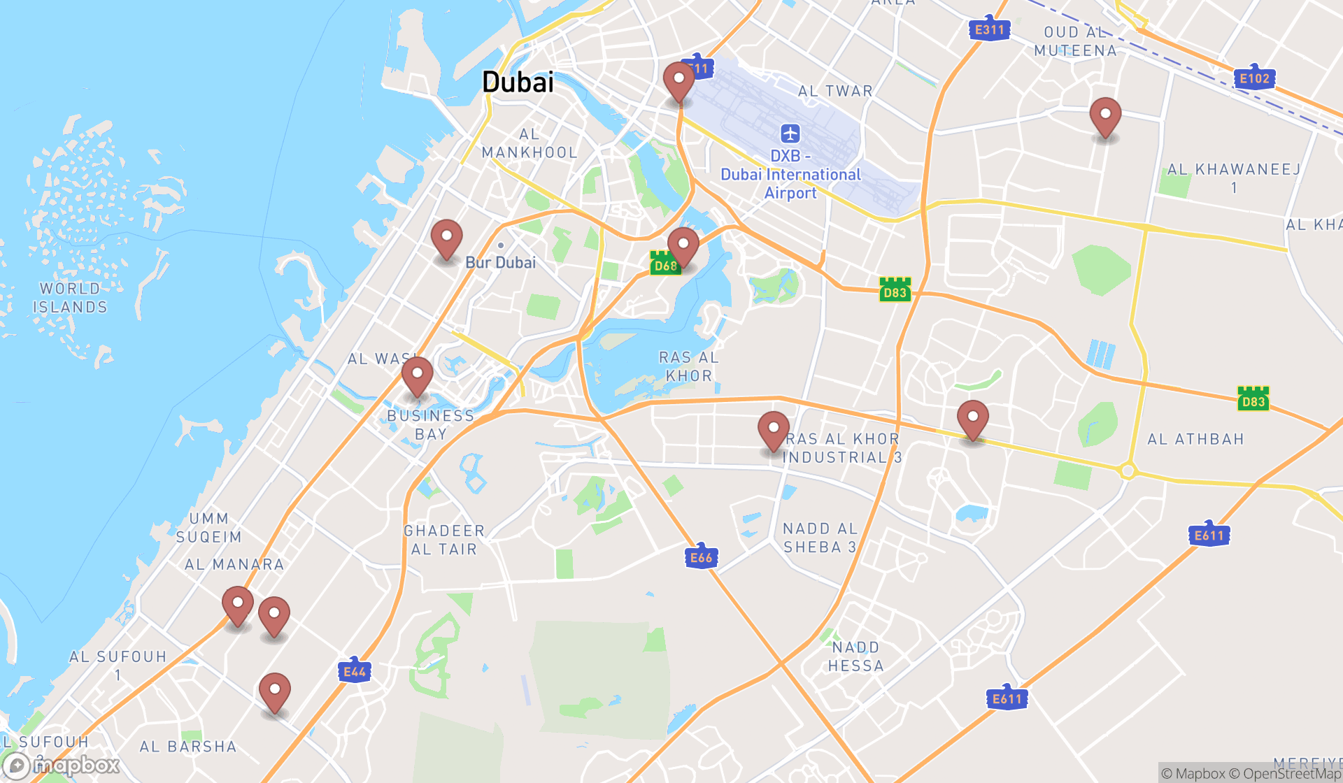 Map showing the ranked wood floor installation services in Dubai, Dubai