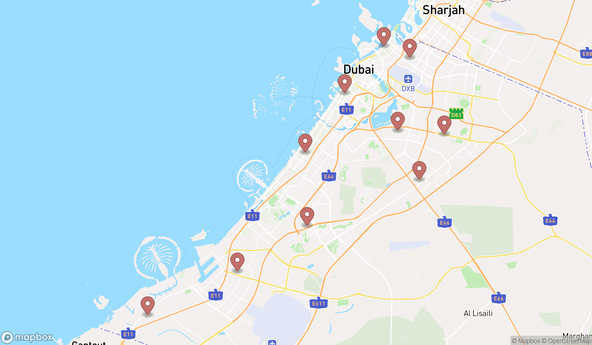 Map showing the ranked wood floor refinishing services in Dubai, Dubai