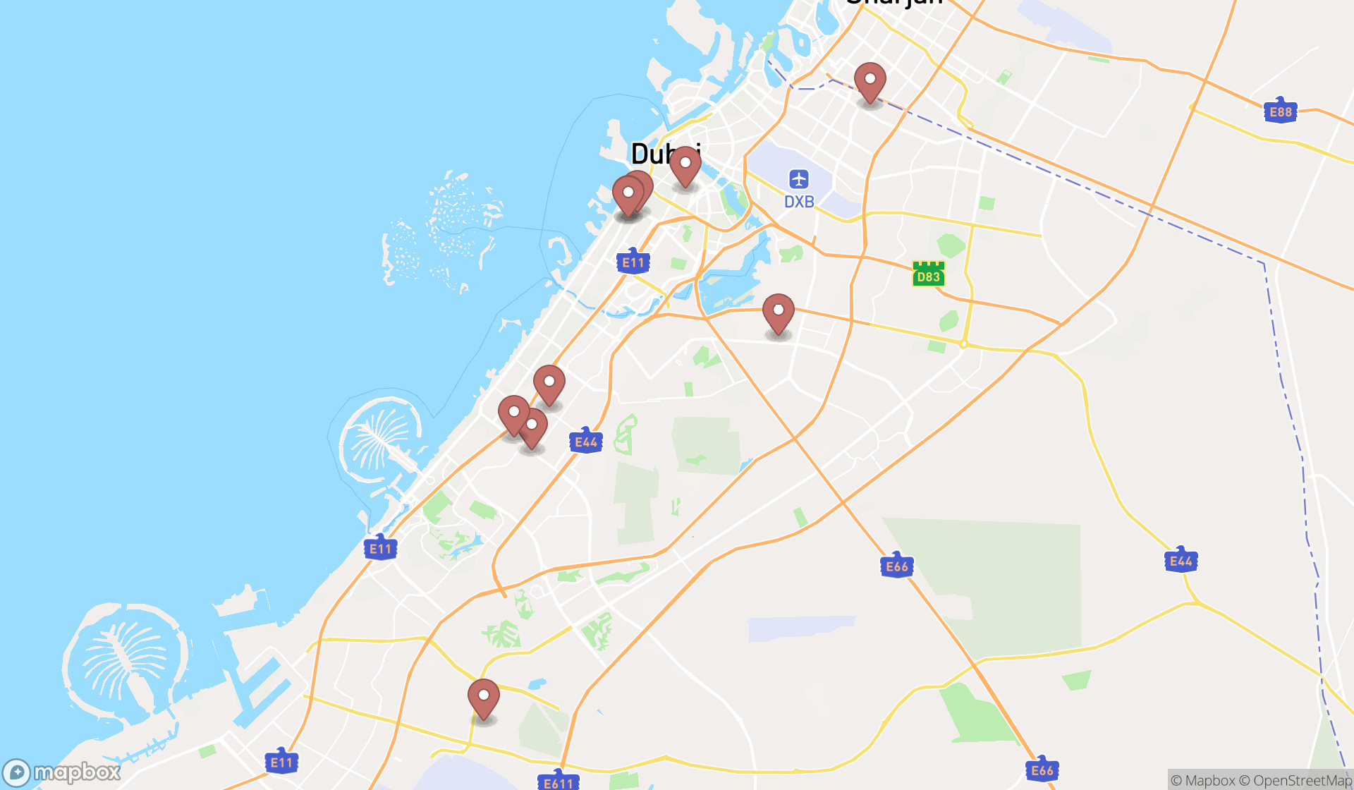 Map showing the ranked wood frame suppliers in Dubai, Dubai