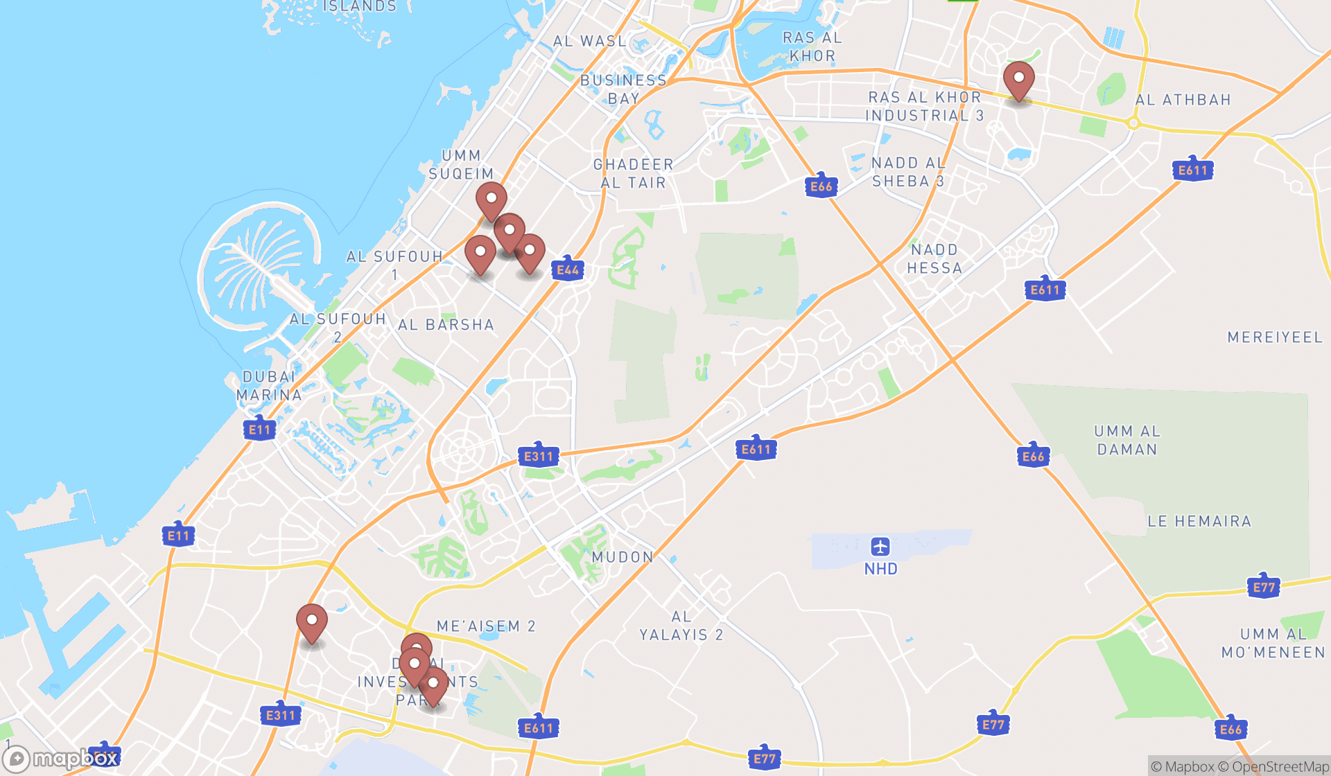 Map showing the ranked wood suppliers in Dubai, Dubai