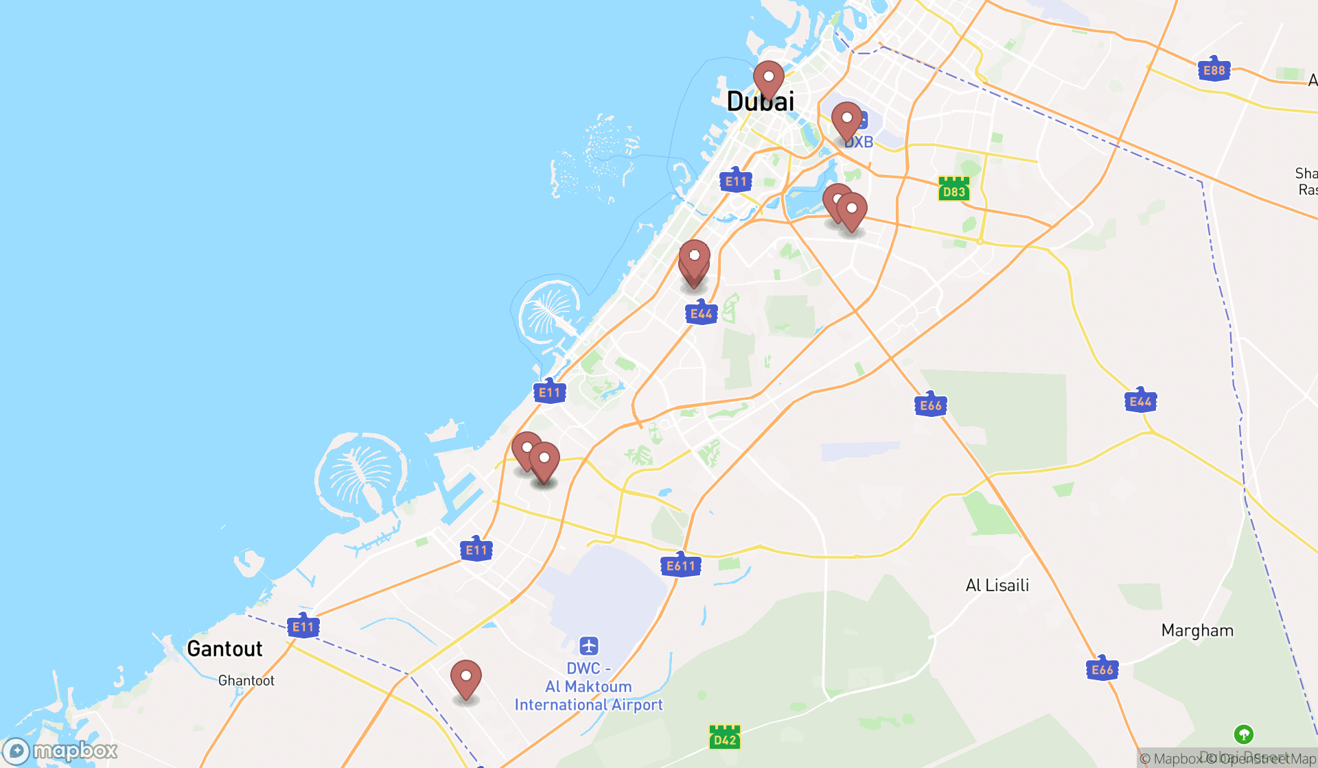 Map showing the ranked woodworkers in Dubai, Dubai