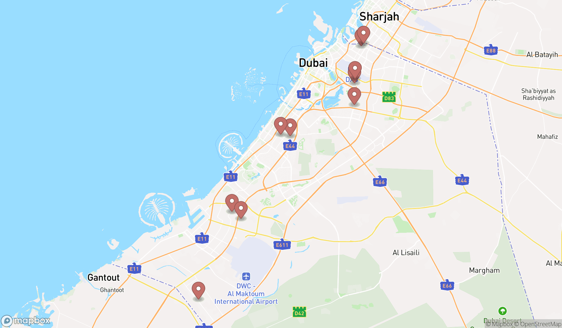 Map showing the ranked woodworking supply stores in Dubai, Dubai