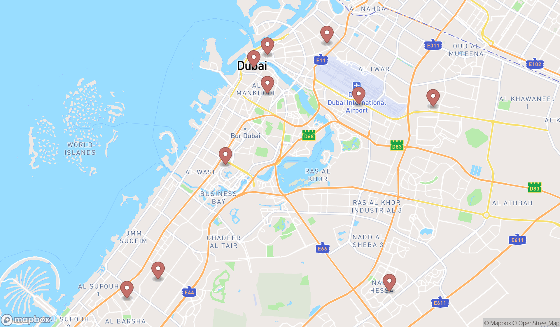 Map showing the ranked work clothes stores in Dubai, Dubai