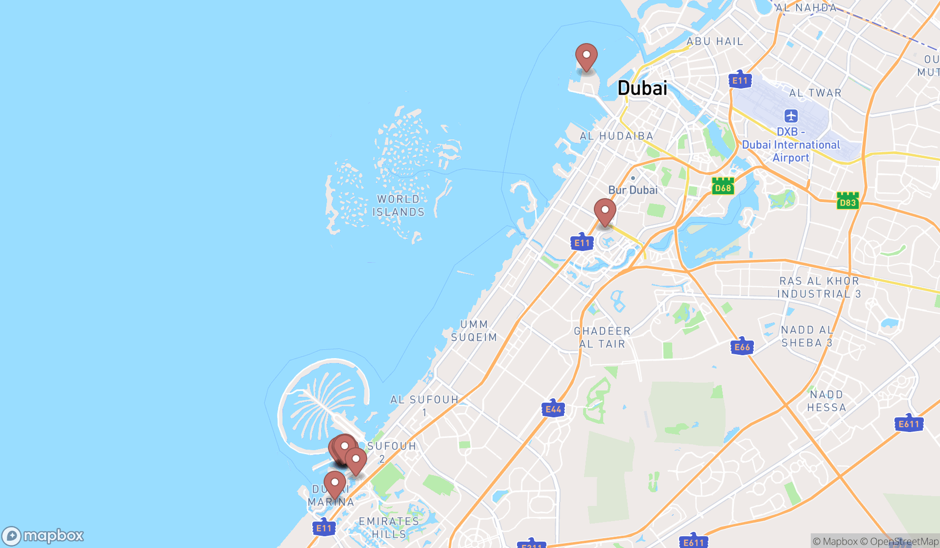 Map showing the ranked yacht brokers in Dubai, Dubai