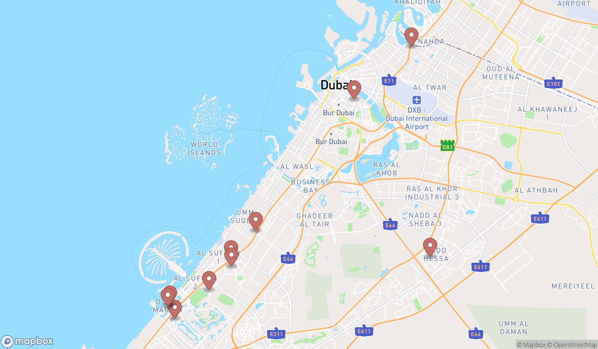 Map showing the ranked yoga instructors in Dubai, Dubai