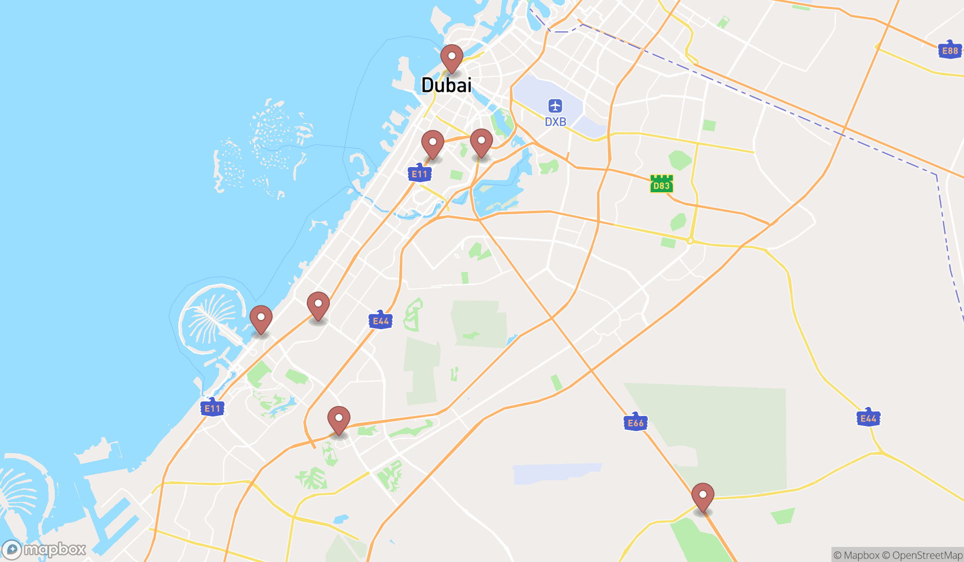Map showing the ranked youth organizations in Dubai, Dubai