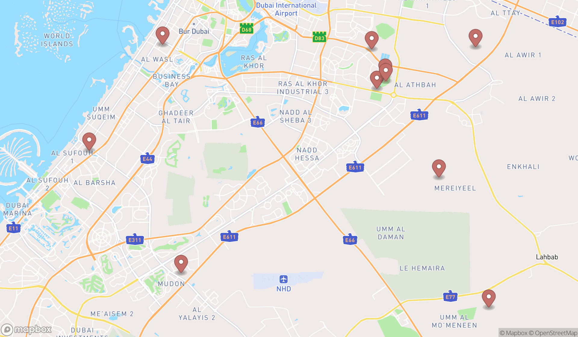 Map showing the ranked zoos in Dubai, Dubai