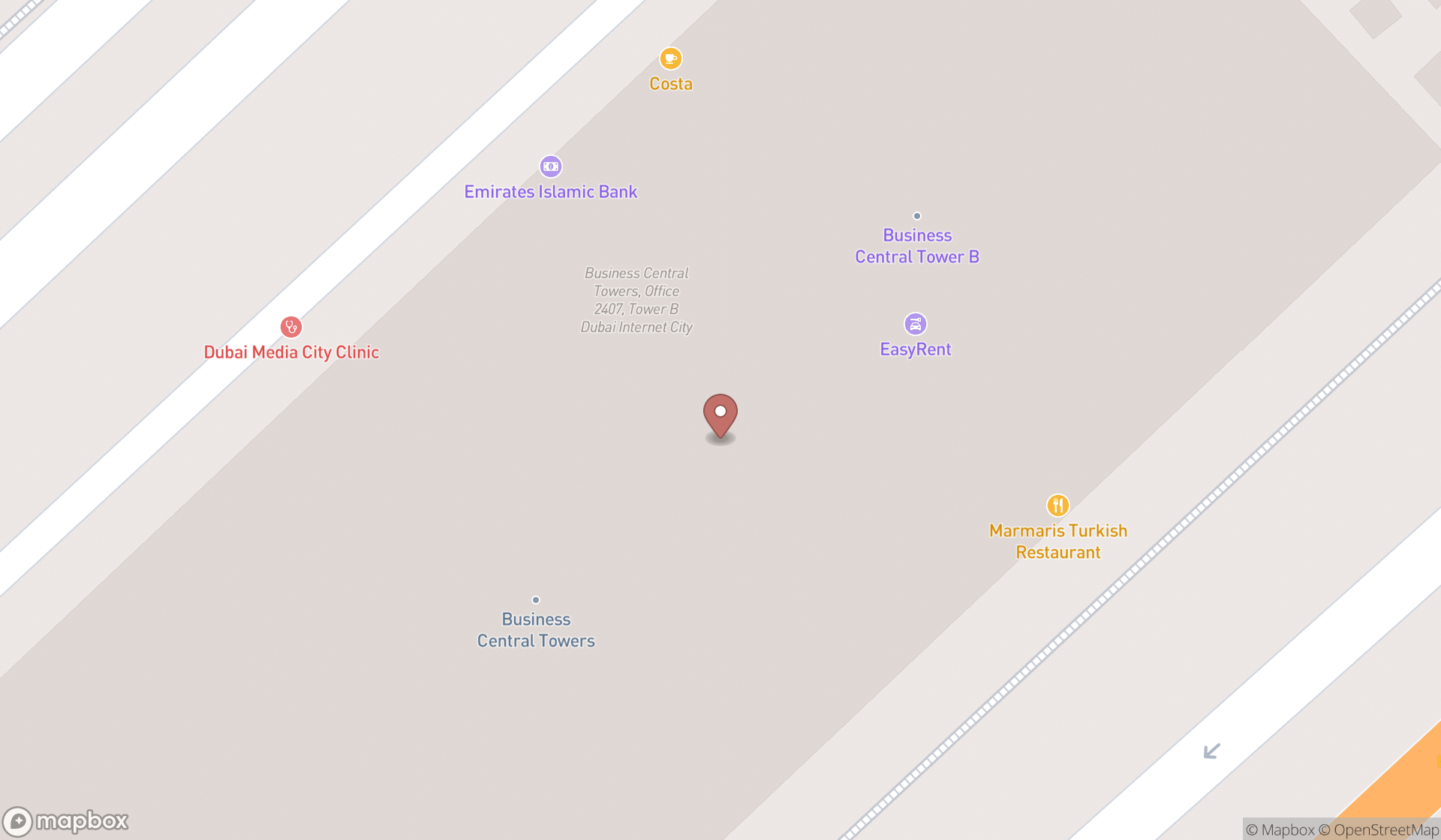 Map showing the search results in Dubai