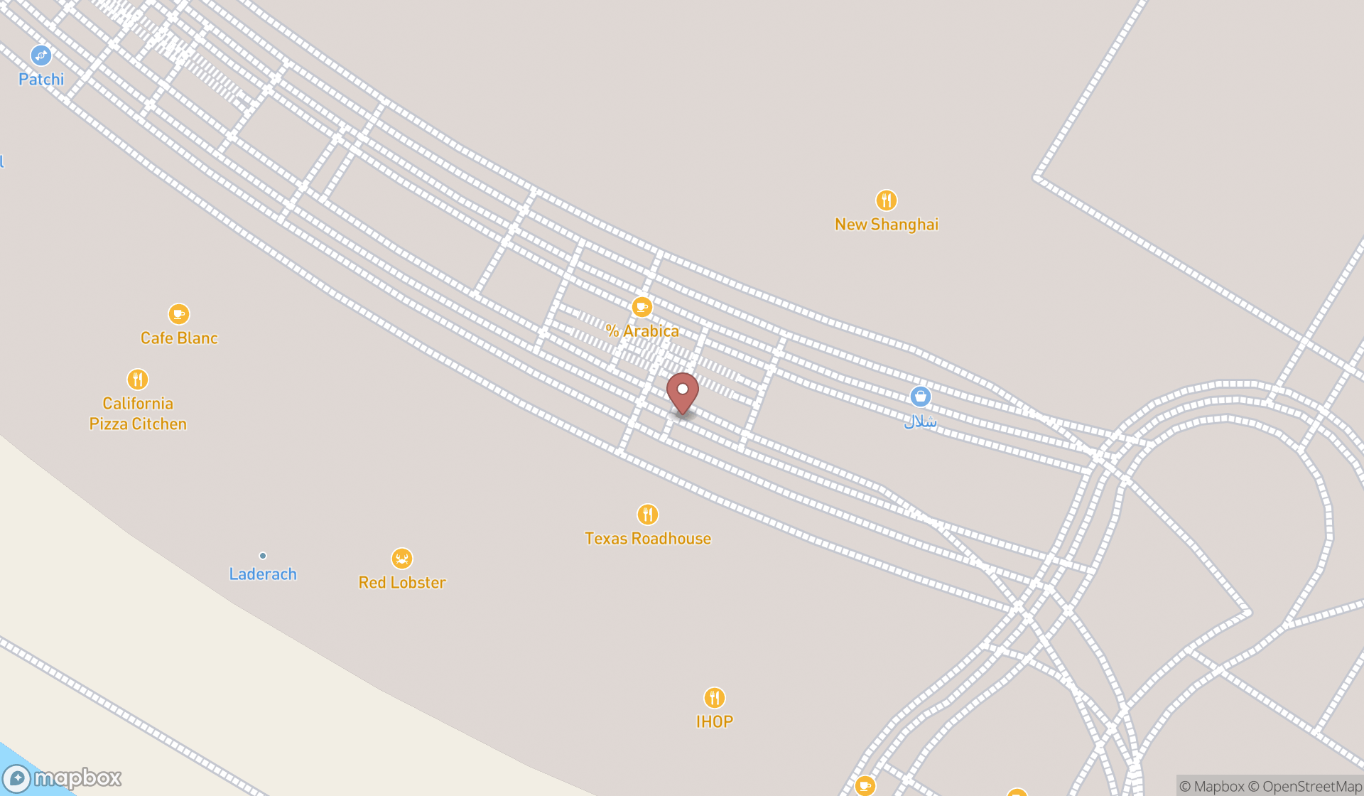 Map showing the search results in Dubai
