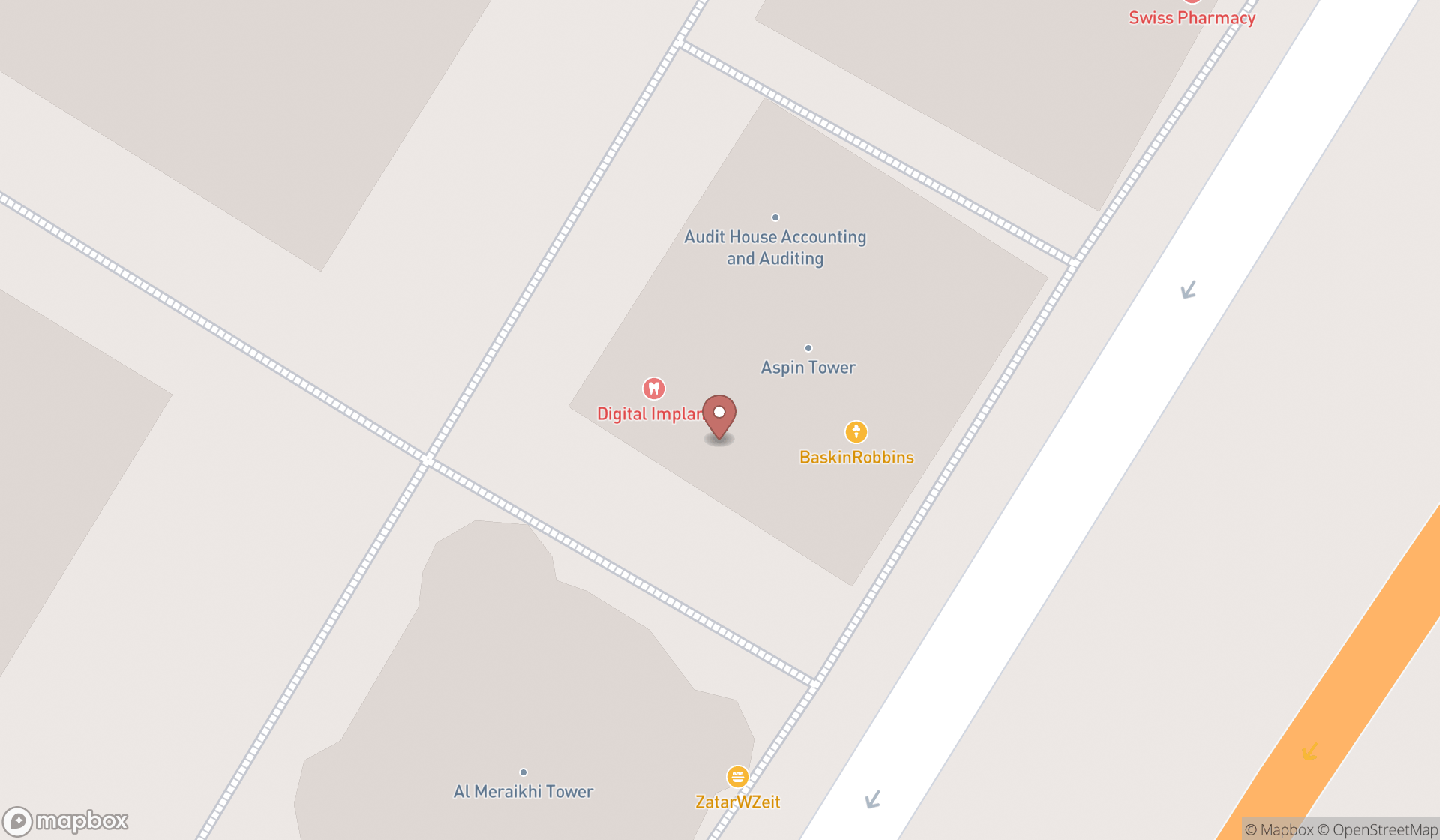 Map showing the search results in Dubai