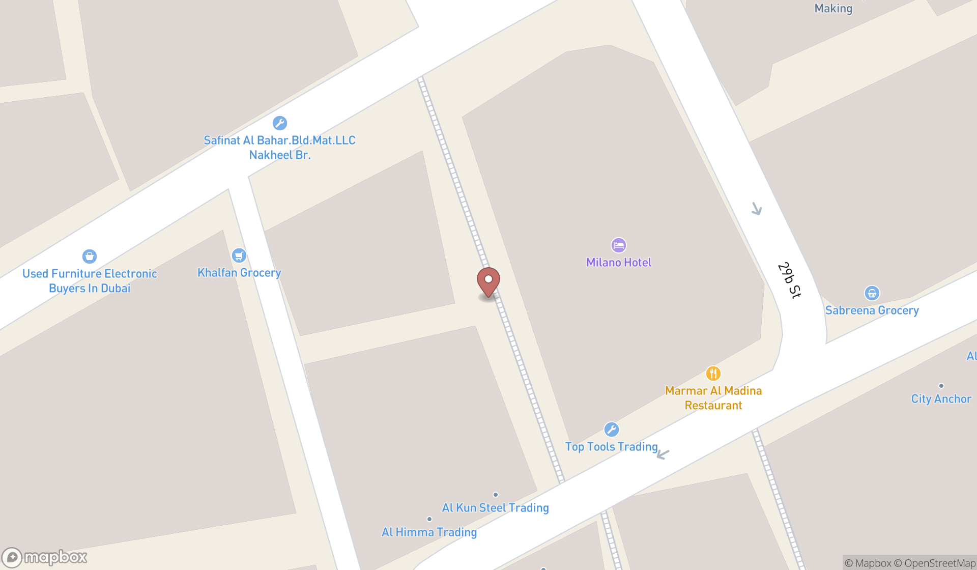 Map showing the search results in Dubai