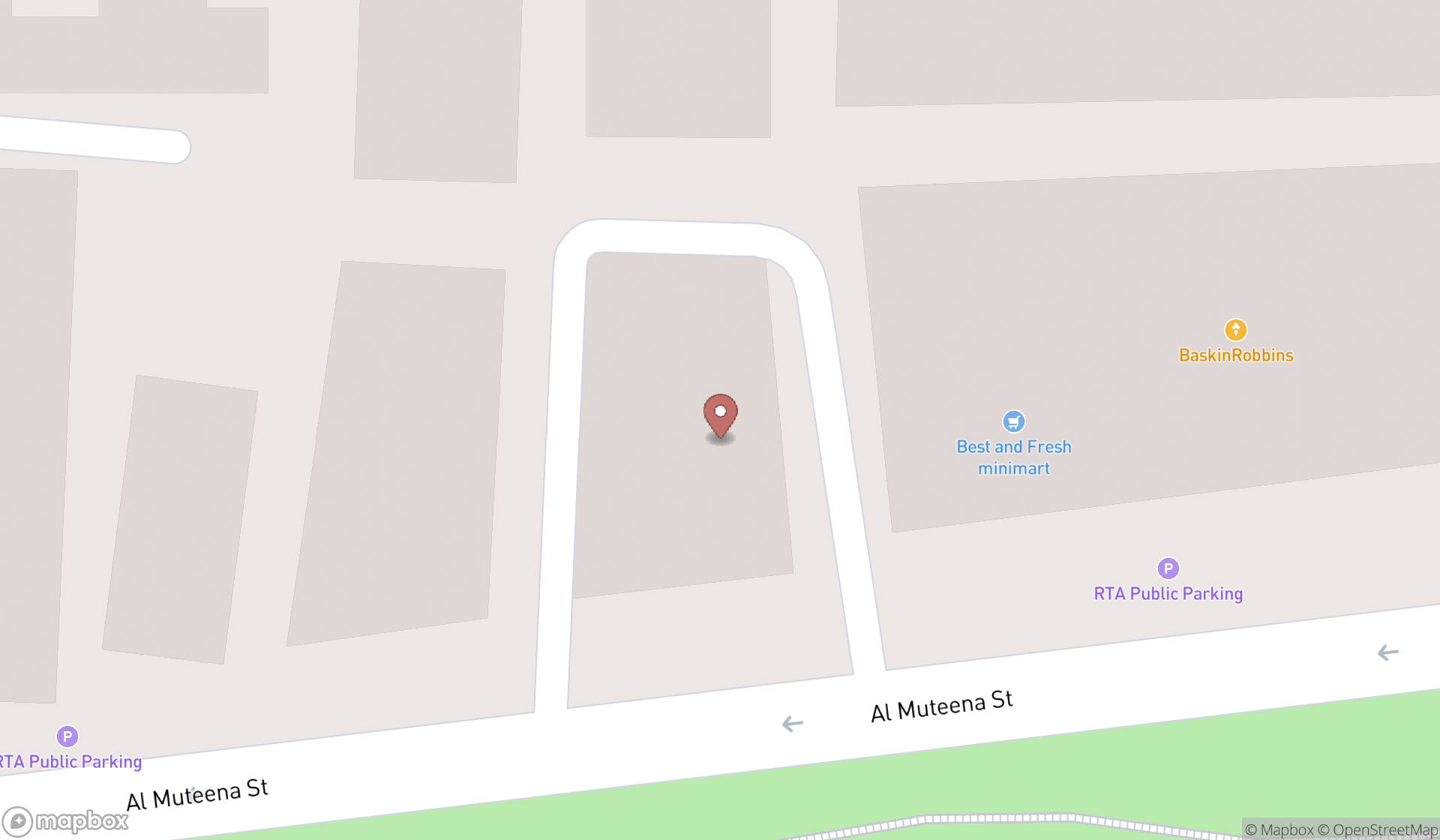 Map showing the search results in Dubai