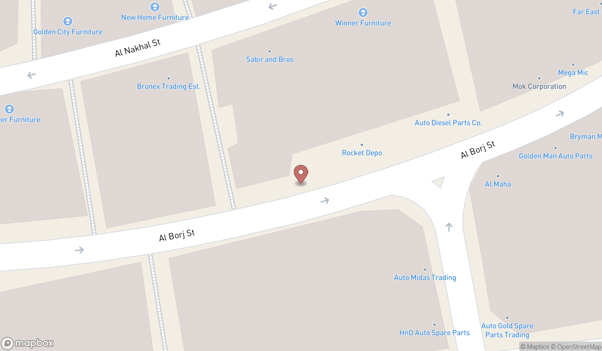Map showing the search results in Dubai