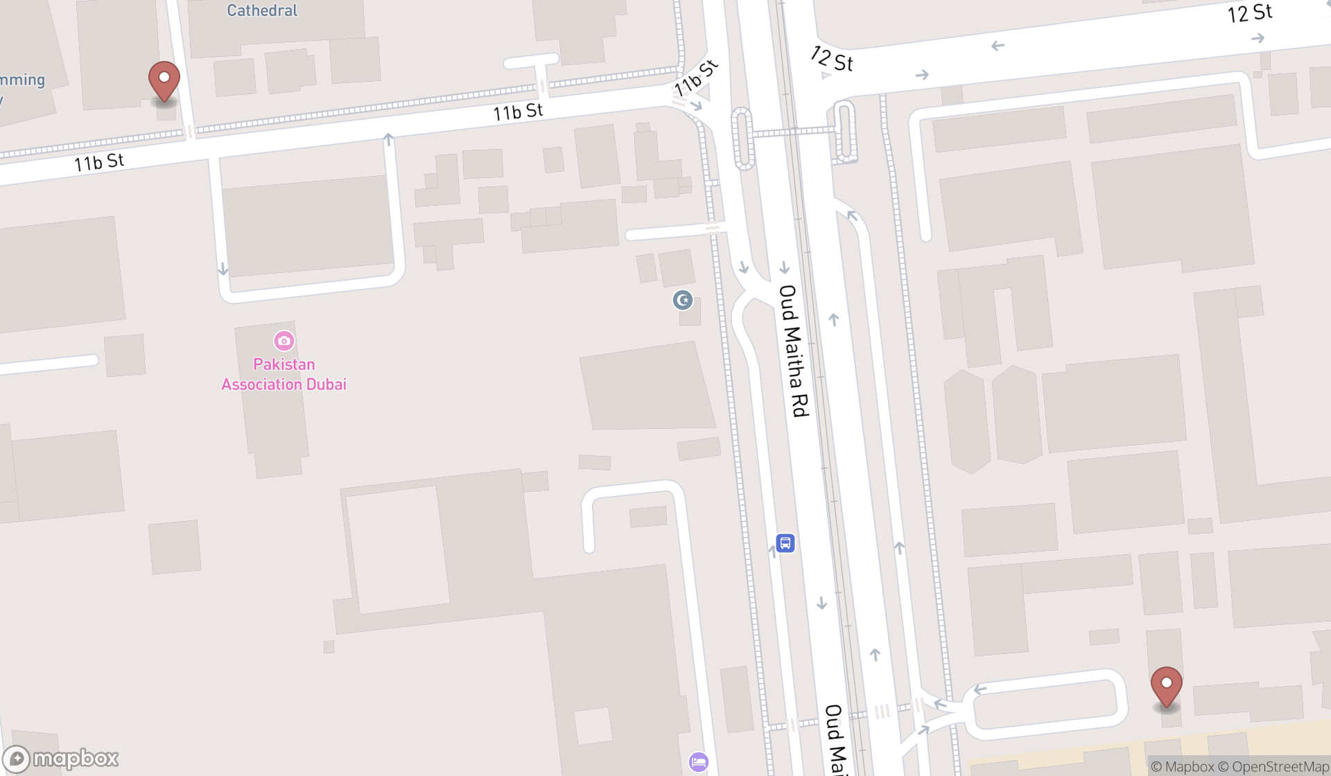 Map showing the search results in Dubai