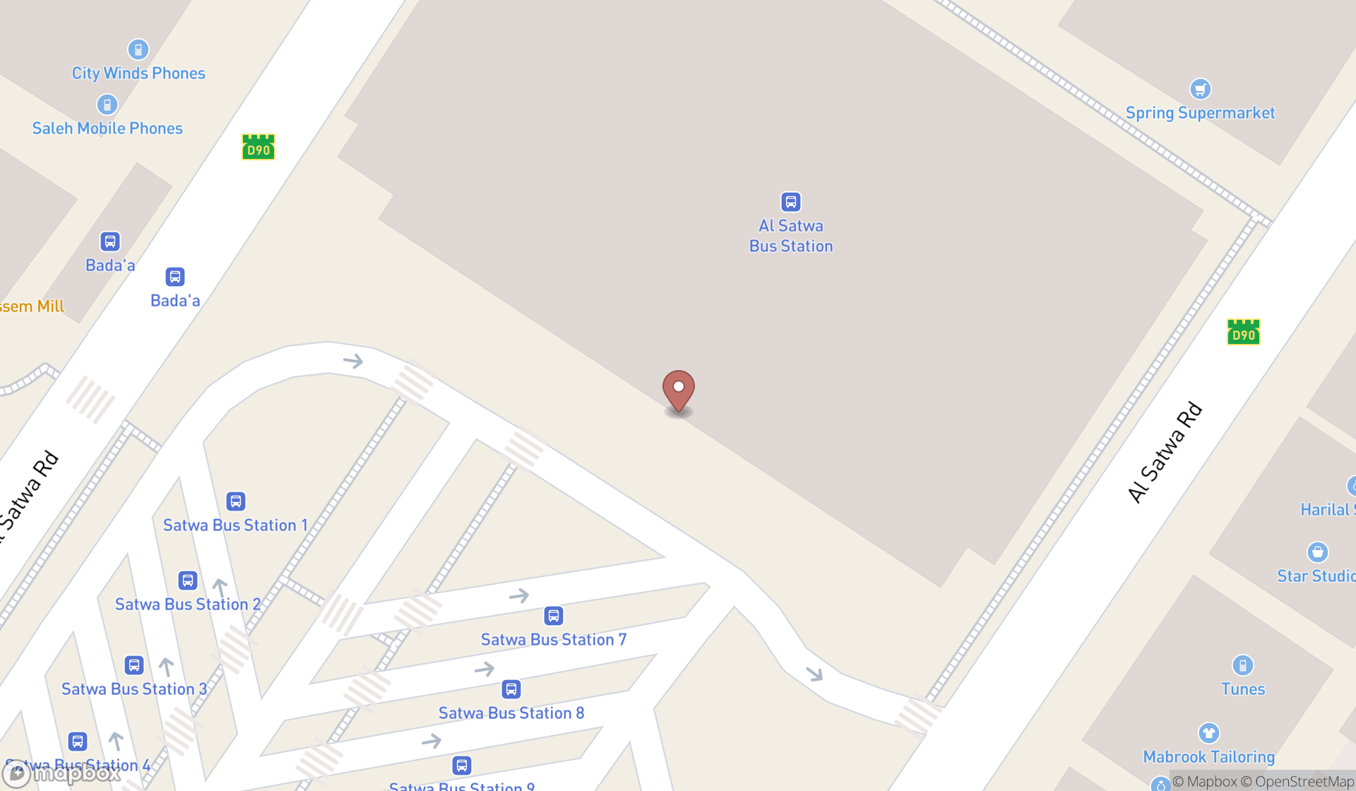 Map showing the search results in Dubai
