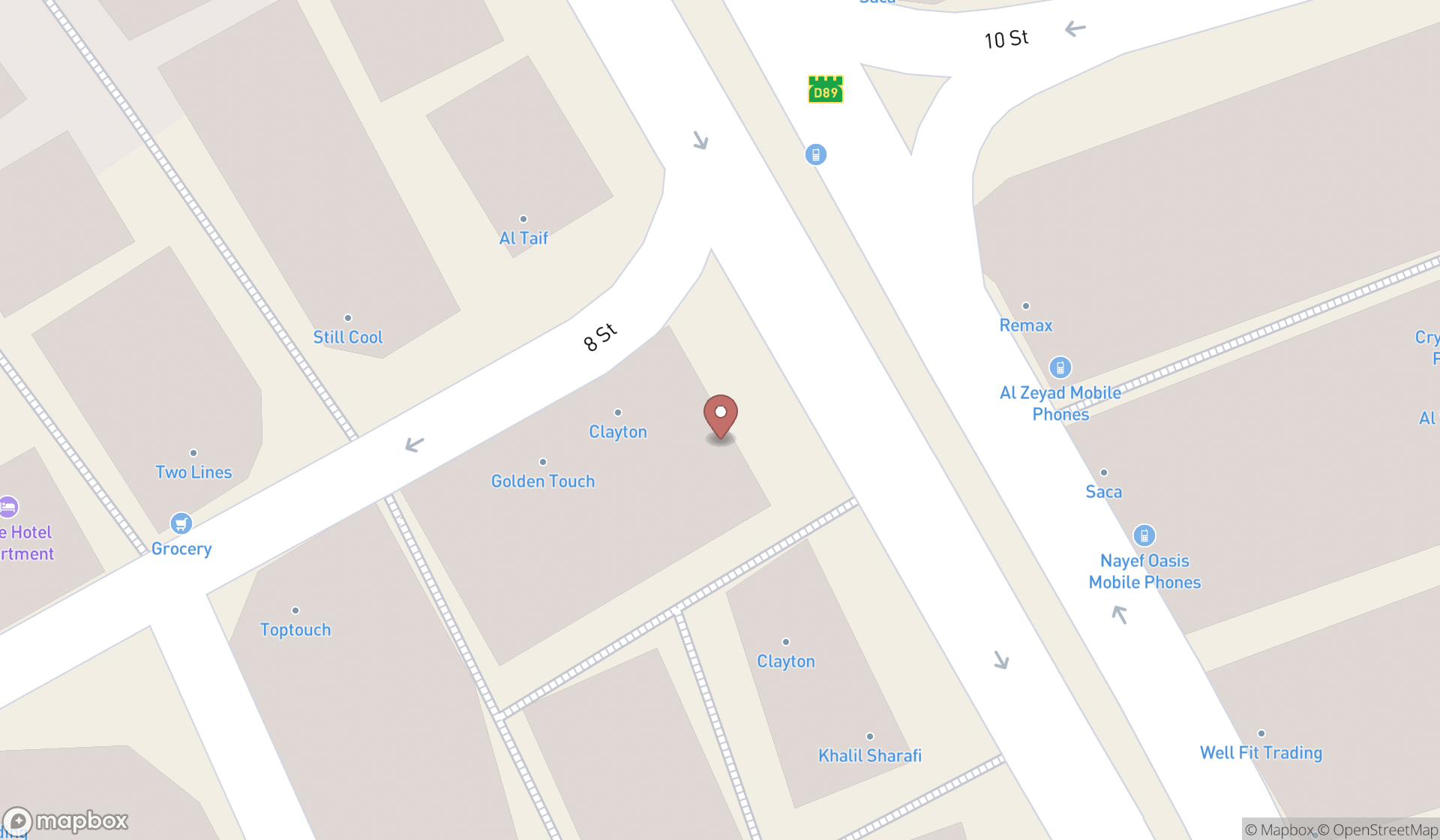 Map showing the search results in Dubai