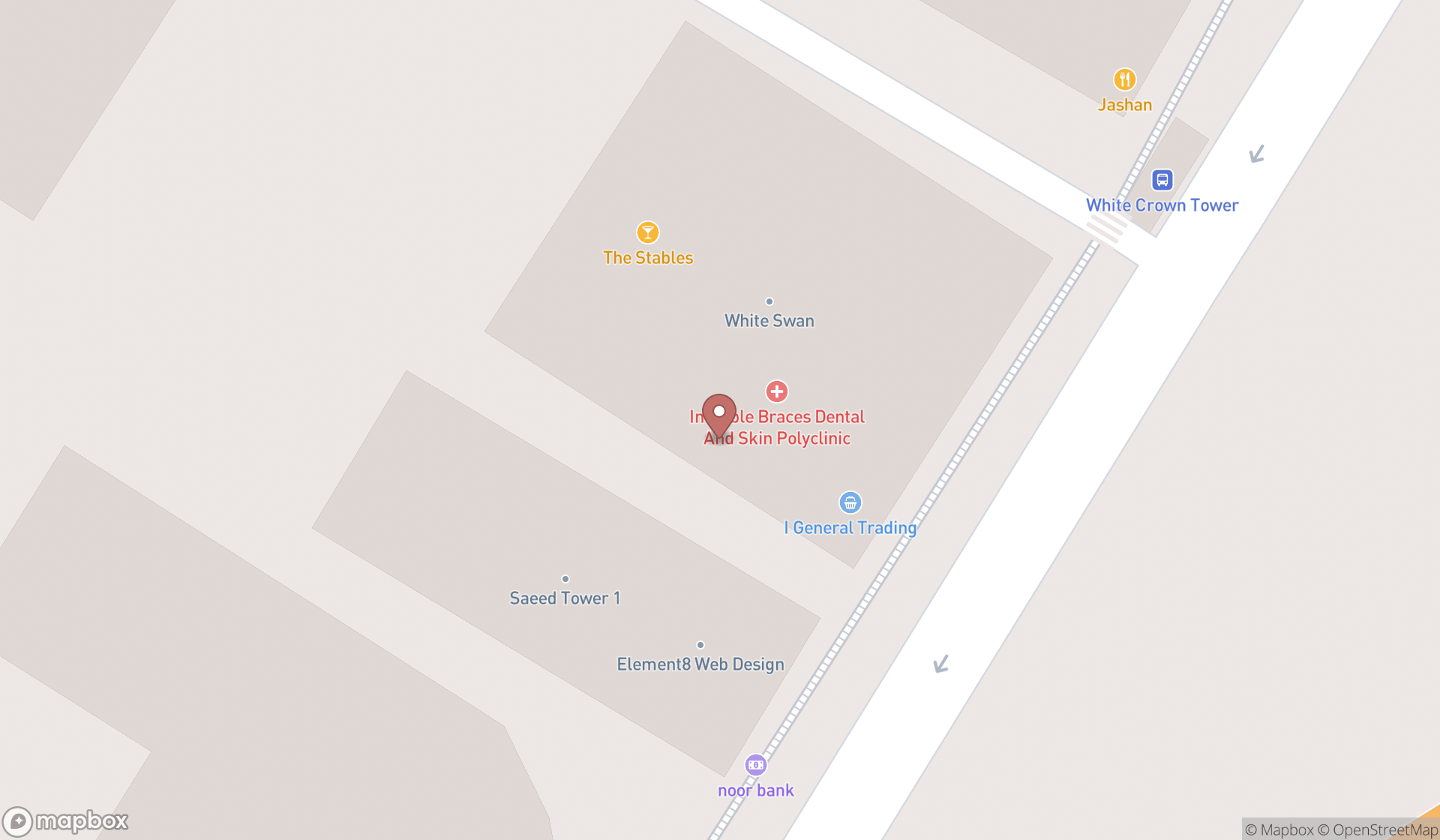 Map showing the search results in Dubai