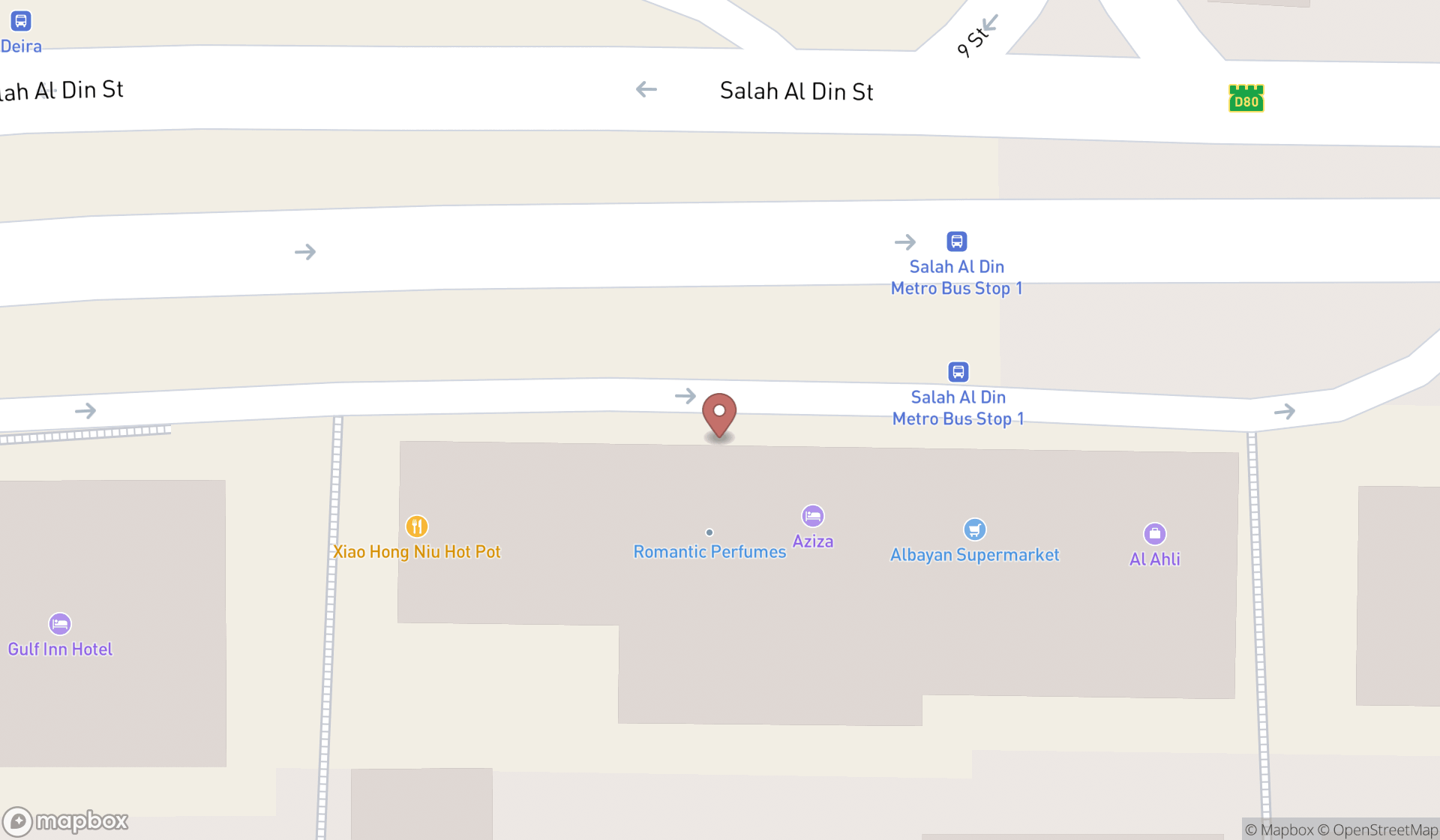 Map showing the search results in Dubai