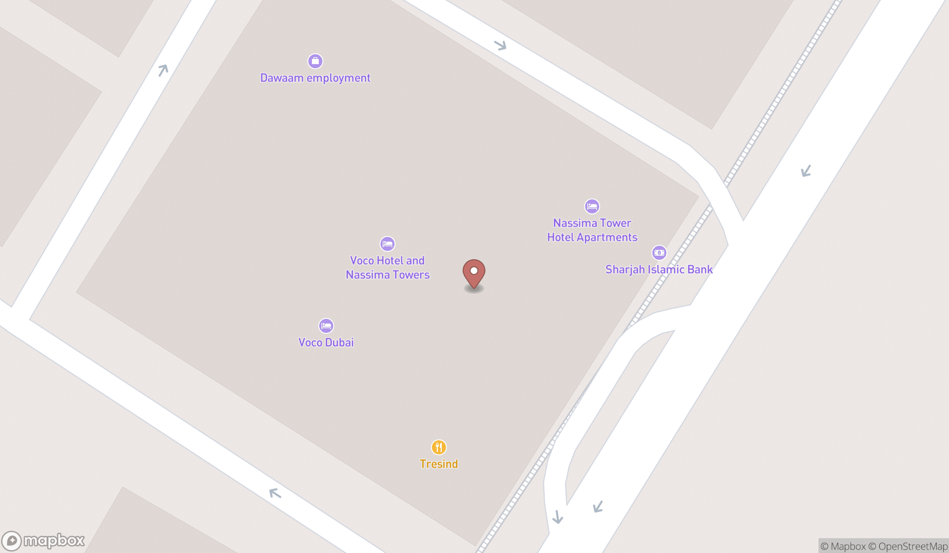 Map showing the search results in Dubai