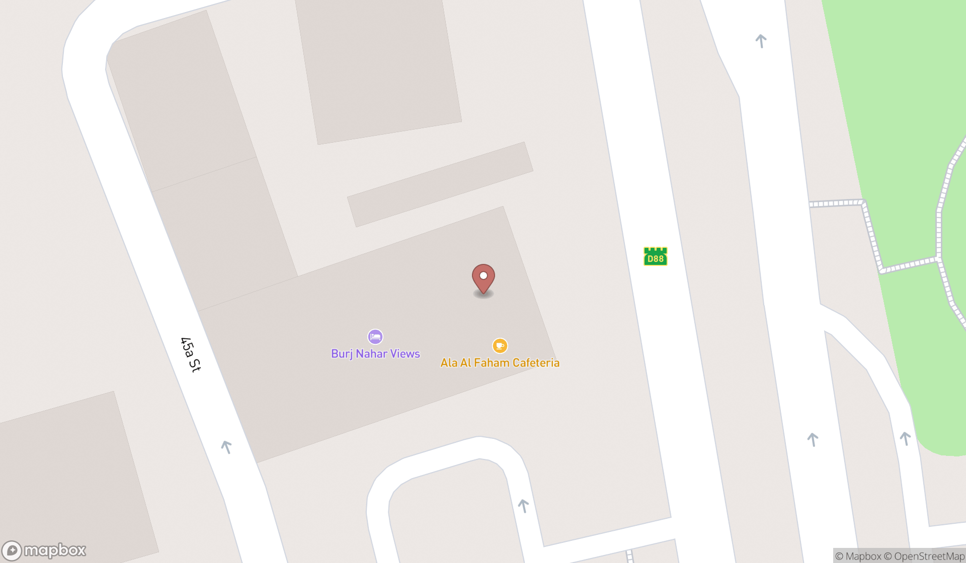 Map showing the search results in Dubai